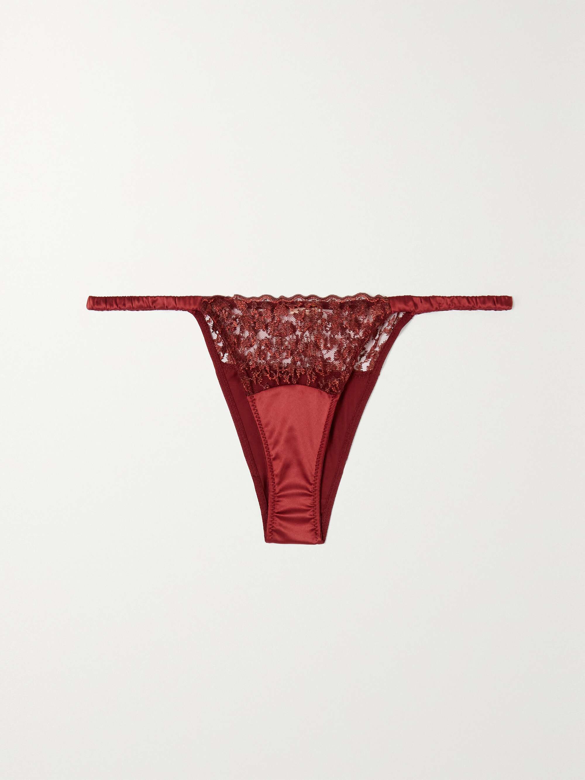 COCO DE MER Lola embroidered stretch-tulle and satin Brazilian briefs ...