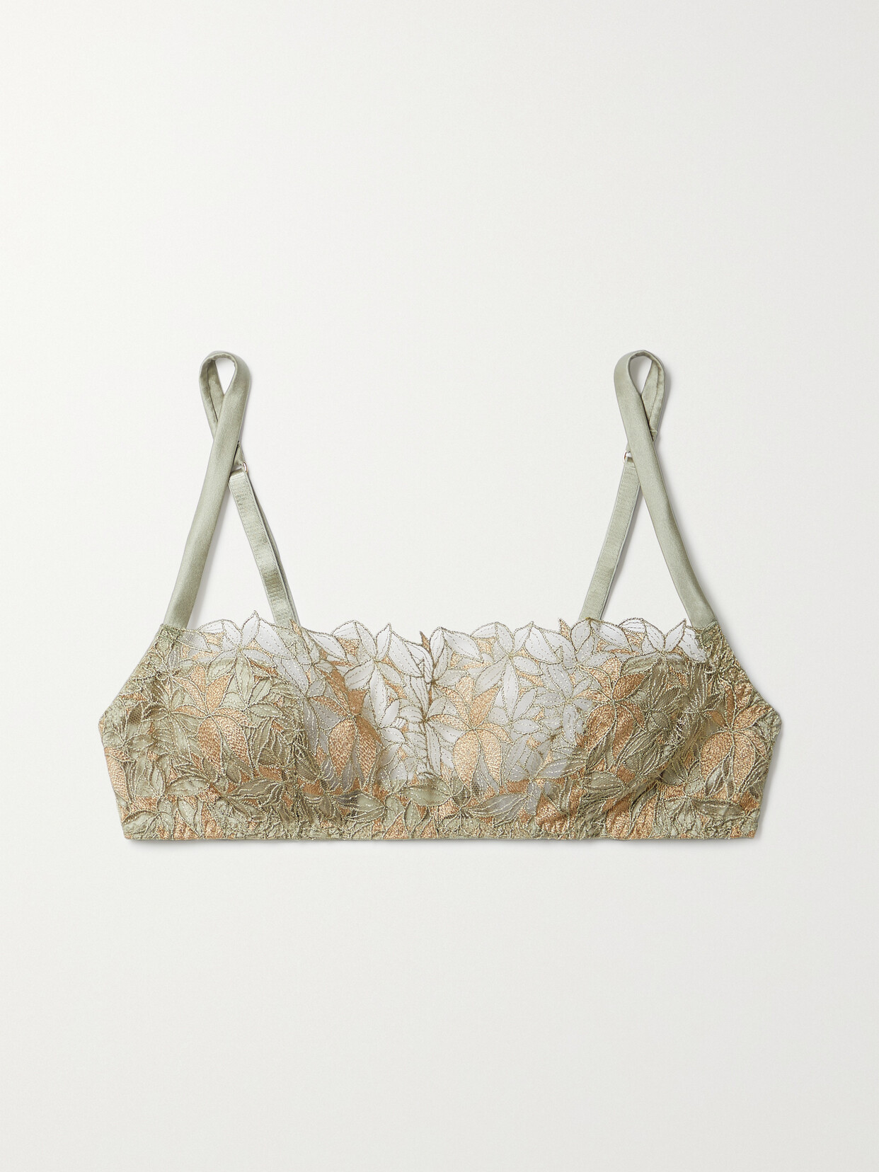 Coco de Mer - Clarivel Satin-trimmed Embroidered Tulle Soft-cup Bra - Green