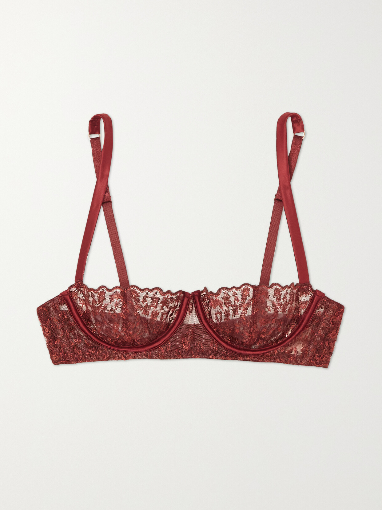 Coco de Mer - Lola Satin-trimmed Embroidered Tulle Underwired Balconette Bra - Burgundy