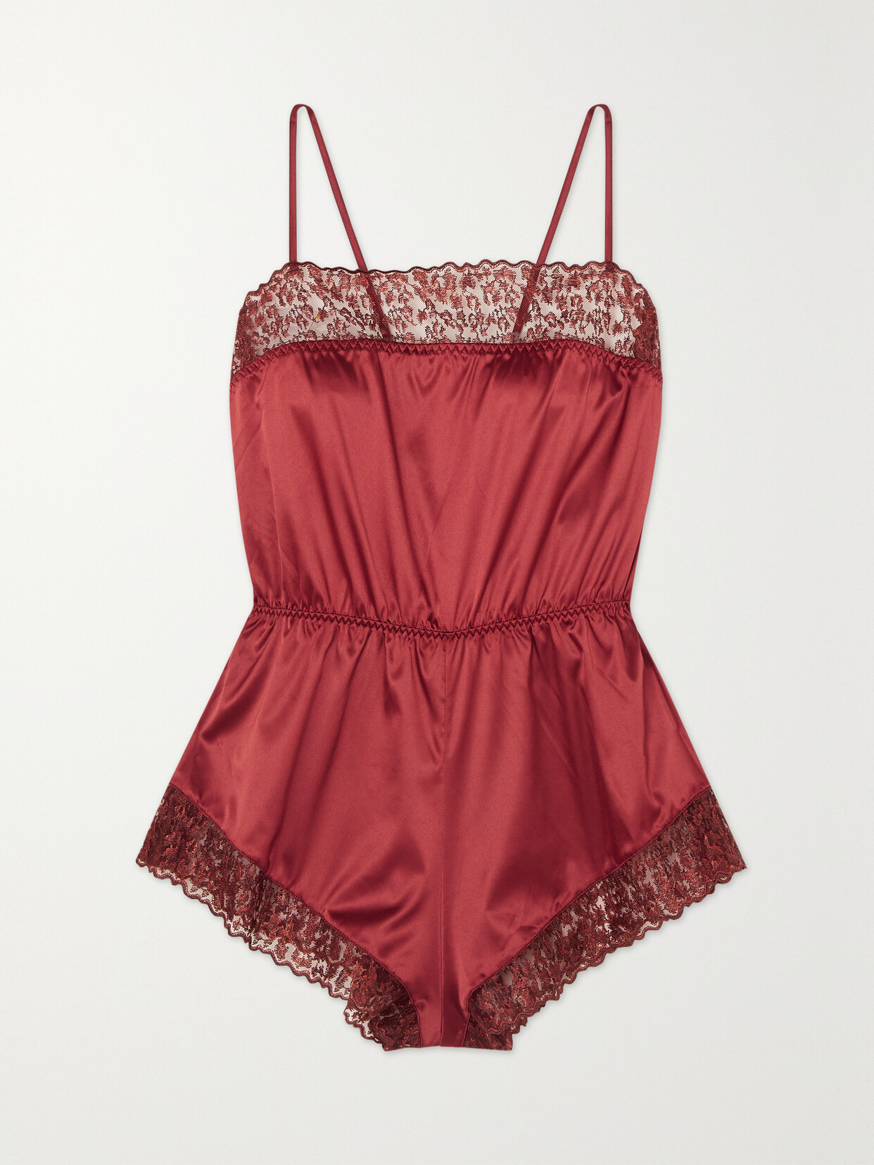 Coco de Mer - Lola Open-back Scalloped Embroidered Satin Playsuit - Burgundy