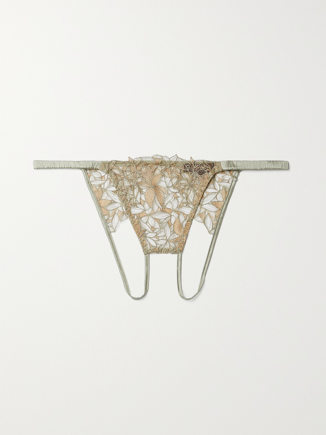 Coco de Mer - Clarivel Satin-trimmed Embroidered Tulle Briefs - Green