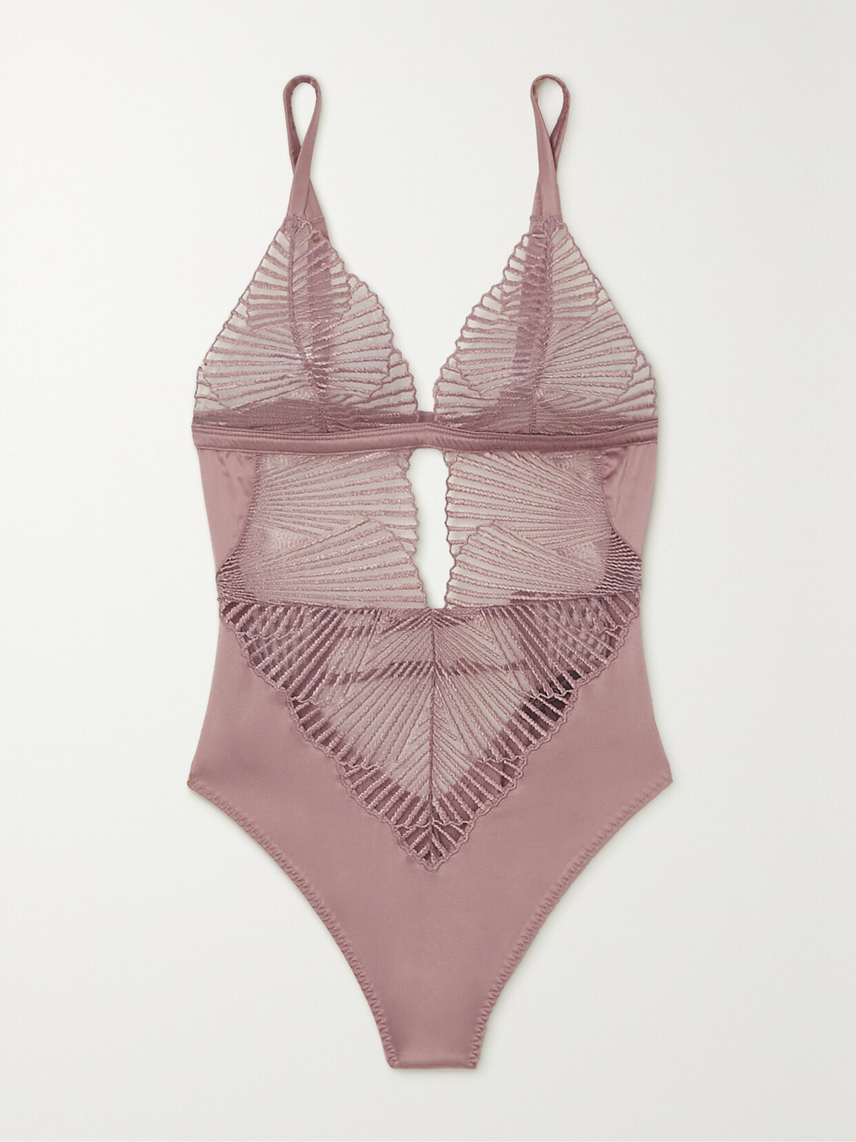 Coco de Mer - Athena Cutout Embroidered Tulle And Satin Bodysuit - Pink