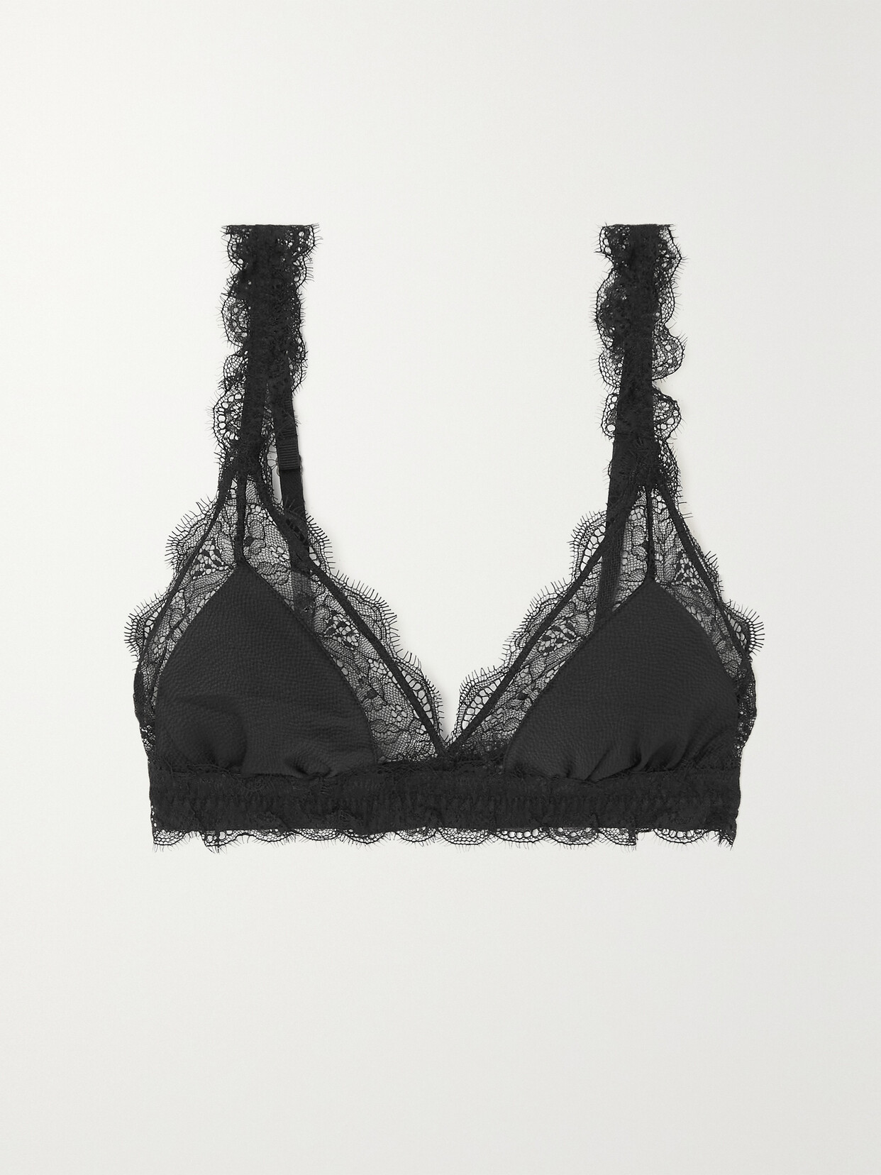 Love Stories - Love Lace Lace-trimmed Satin Soft-cup Triangle Bra - Black