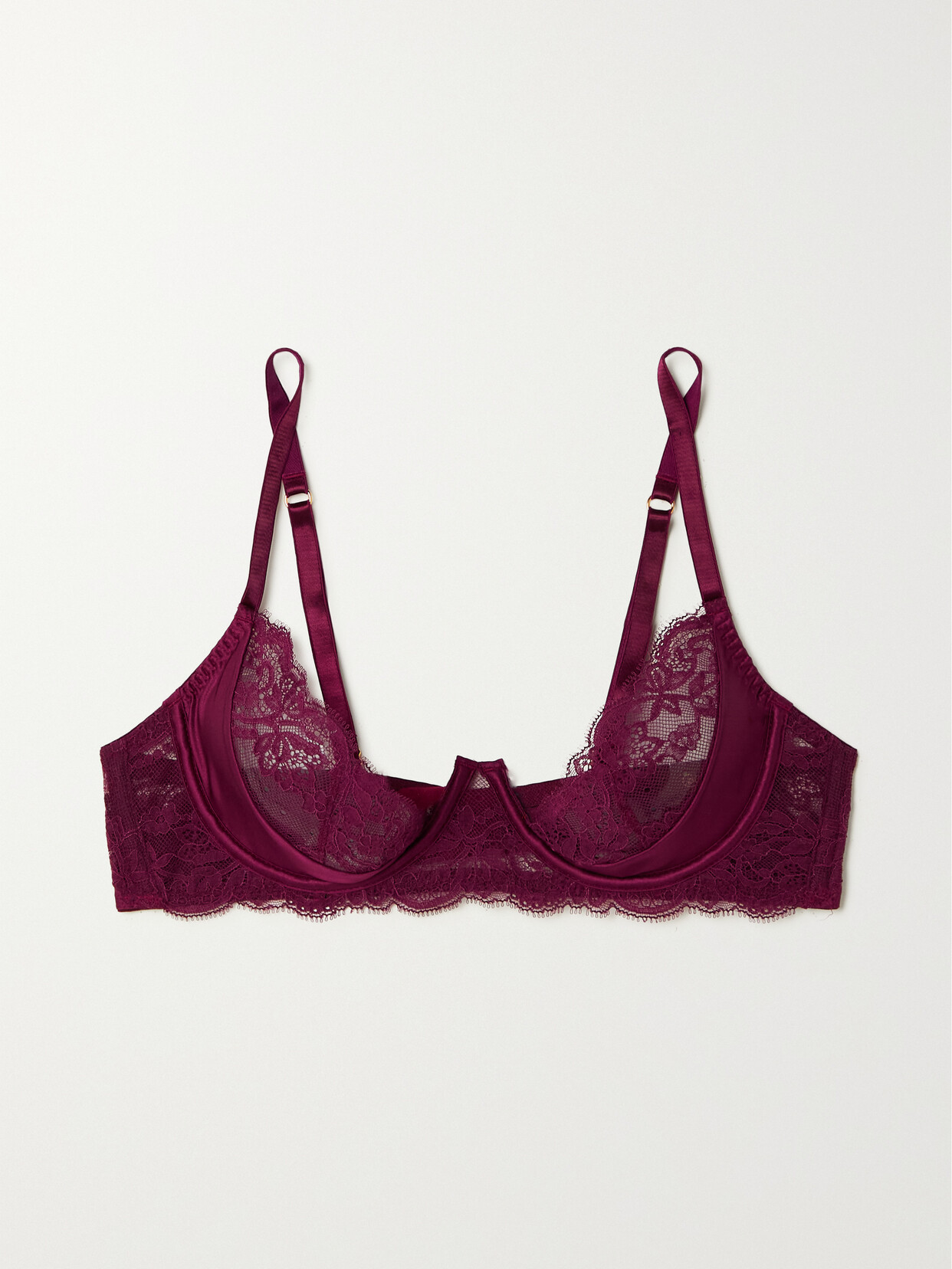 Coco de Mer - Seraphine Silk-blend Satin And Lace Underwired Plunge Bra - Purple