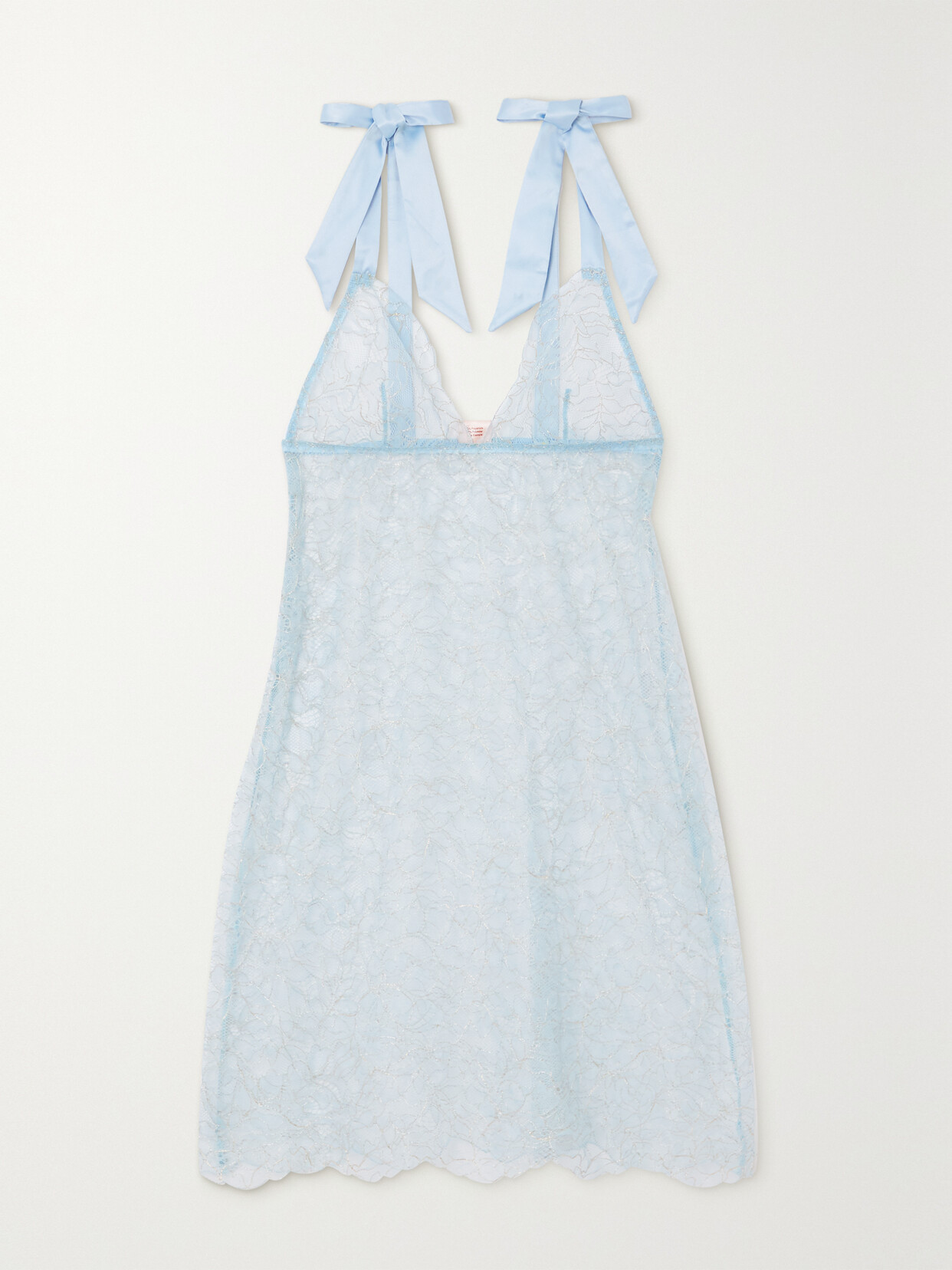 Coco de Mer - Tie-detailed Satin-trimmed Lace Chemise - Blue