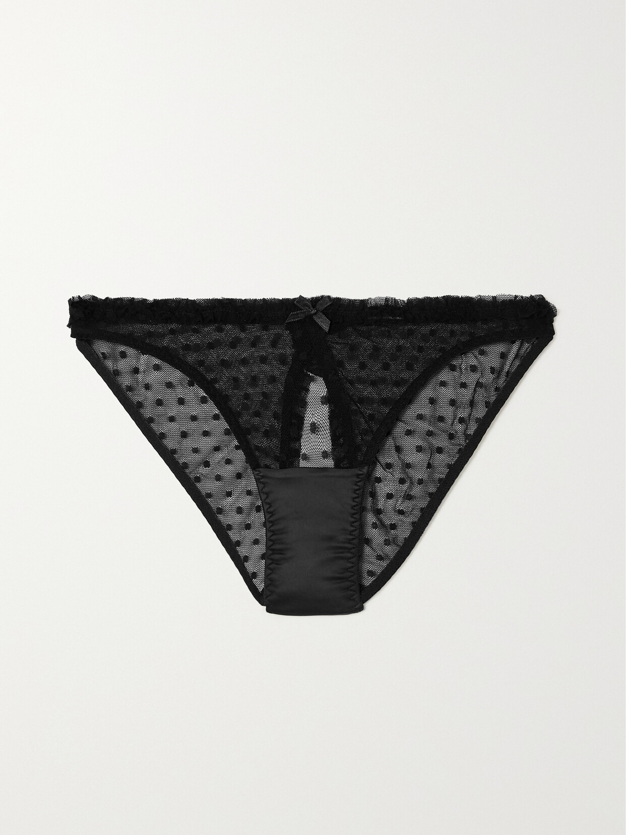 Coco de Mer - Sadie Cutout Ruffled Polka-dot Stretch-tulle Briefs - Black