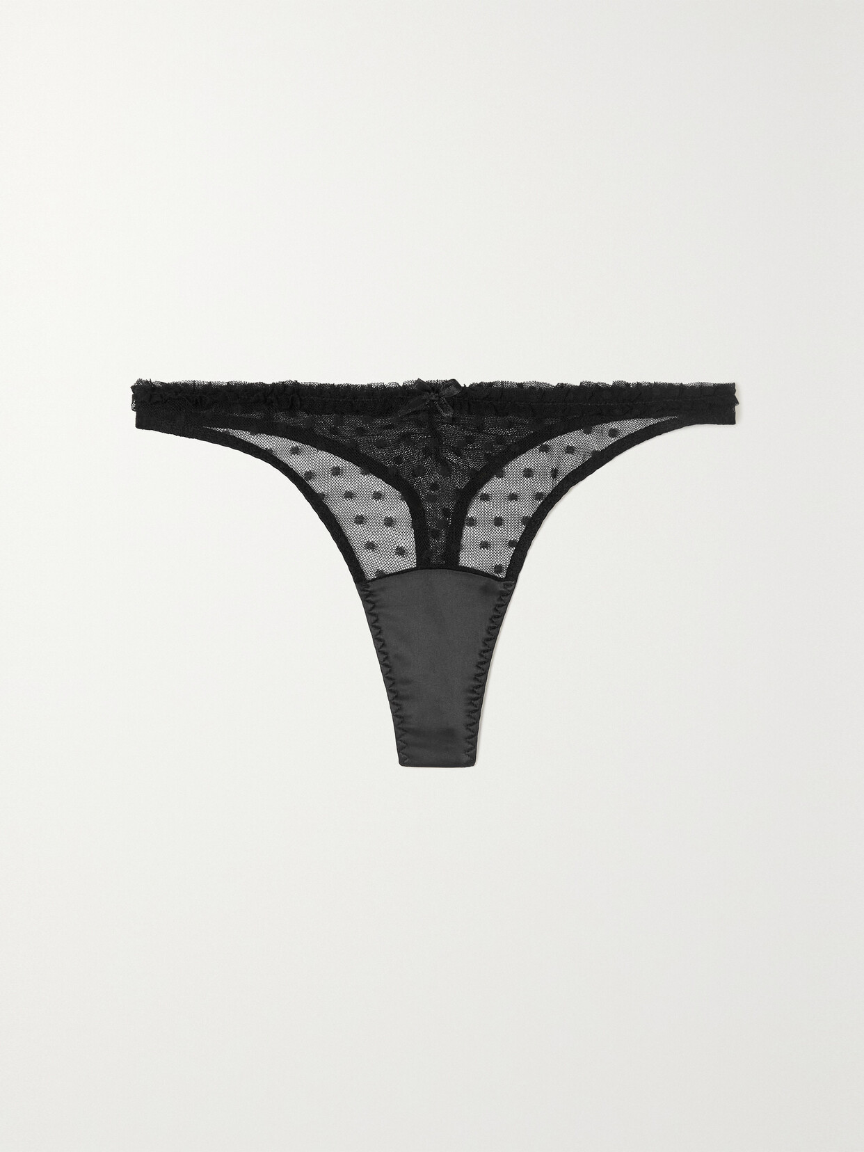 Coco de Mer - Sadie Ruffled Polka-dot Stretch-tulle Thong - Black