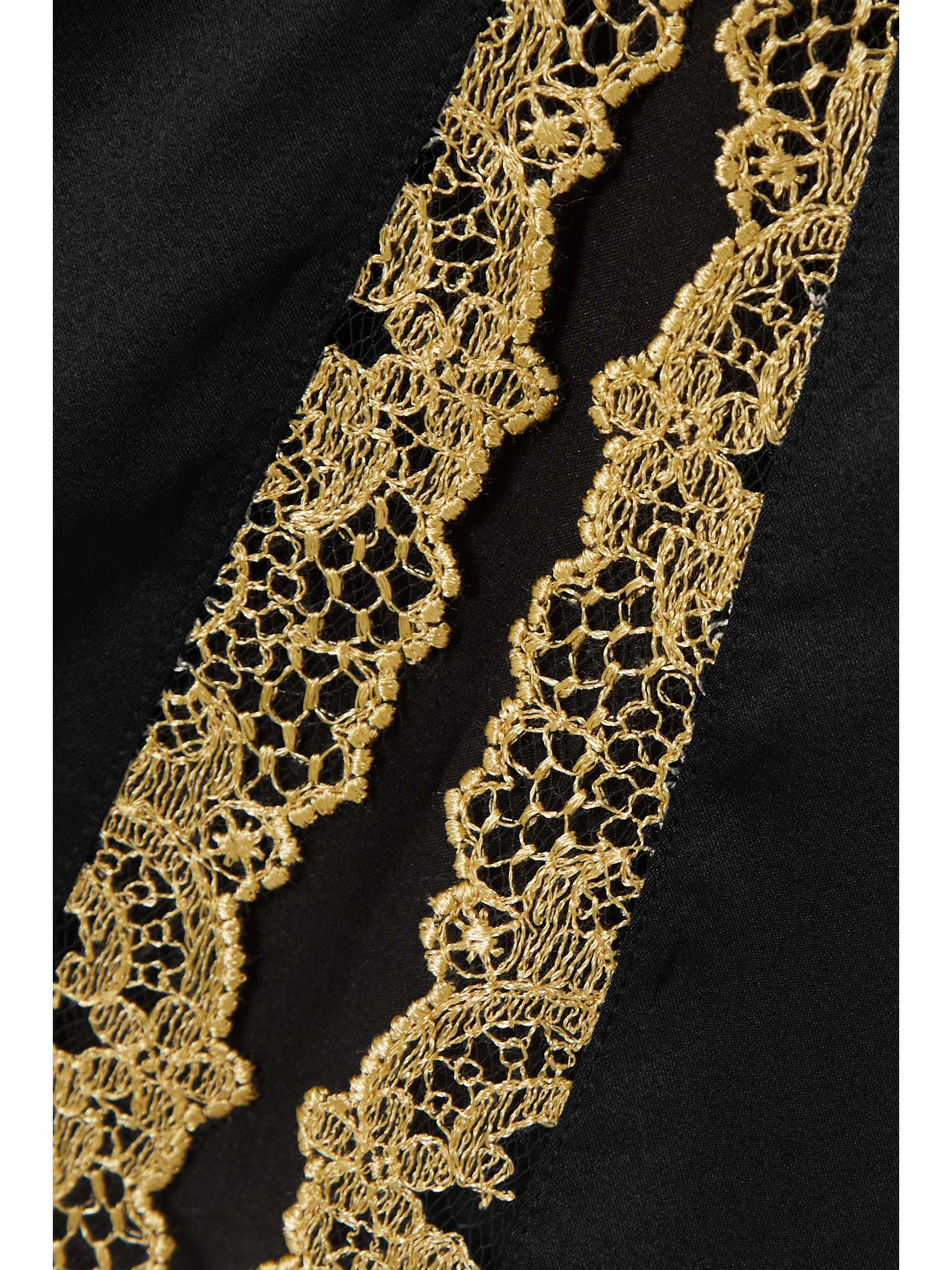 COCO DE MER Olympia cutout satin and metallic embroidered tulle chemise