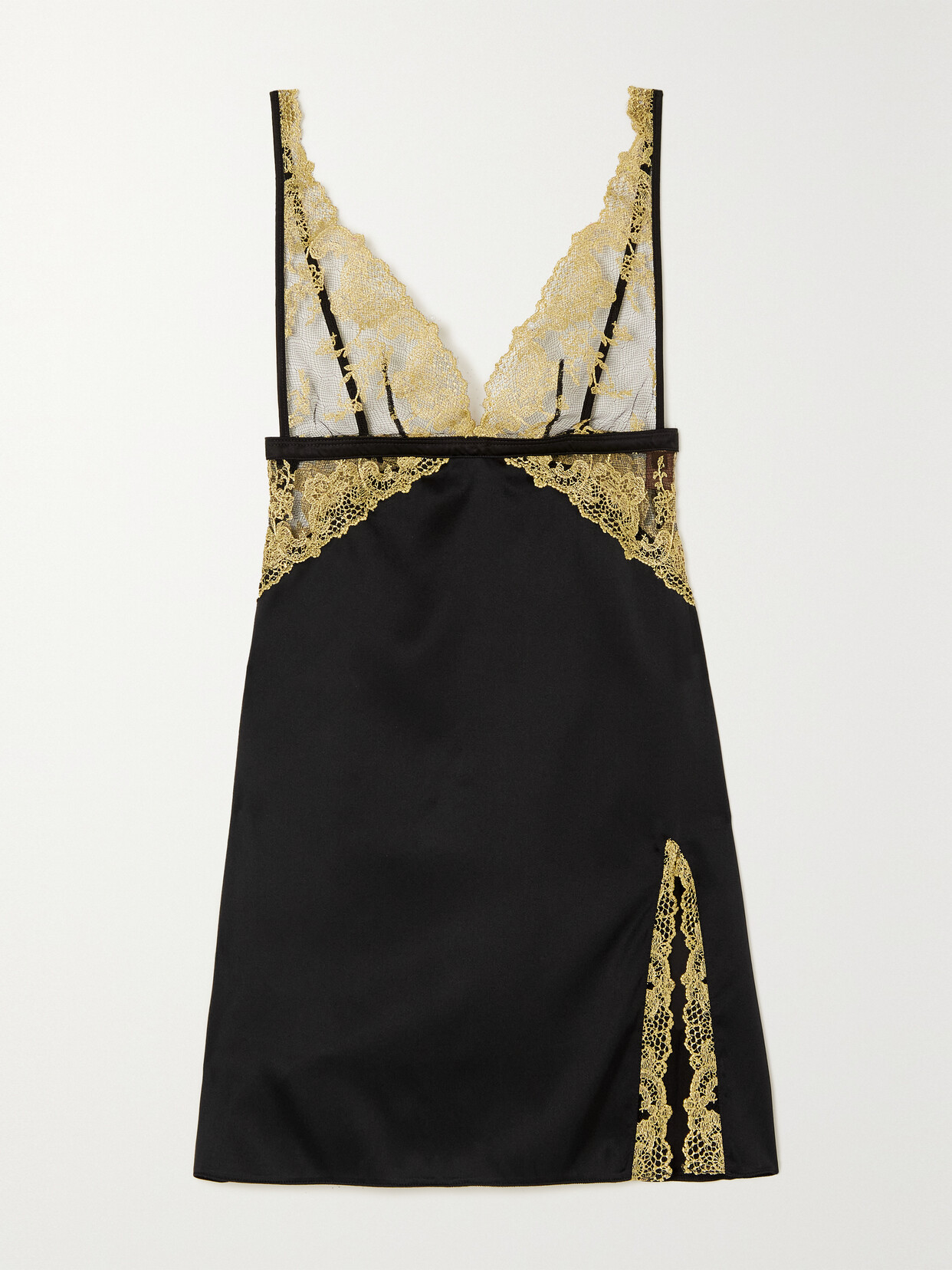 Coco de Mer - Olympia Cutout Satin And Metallic Embroidered Tulle Chemise - Black