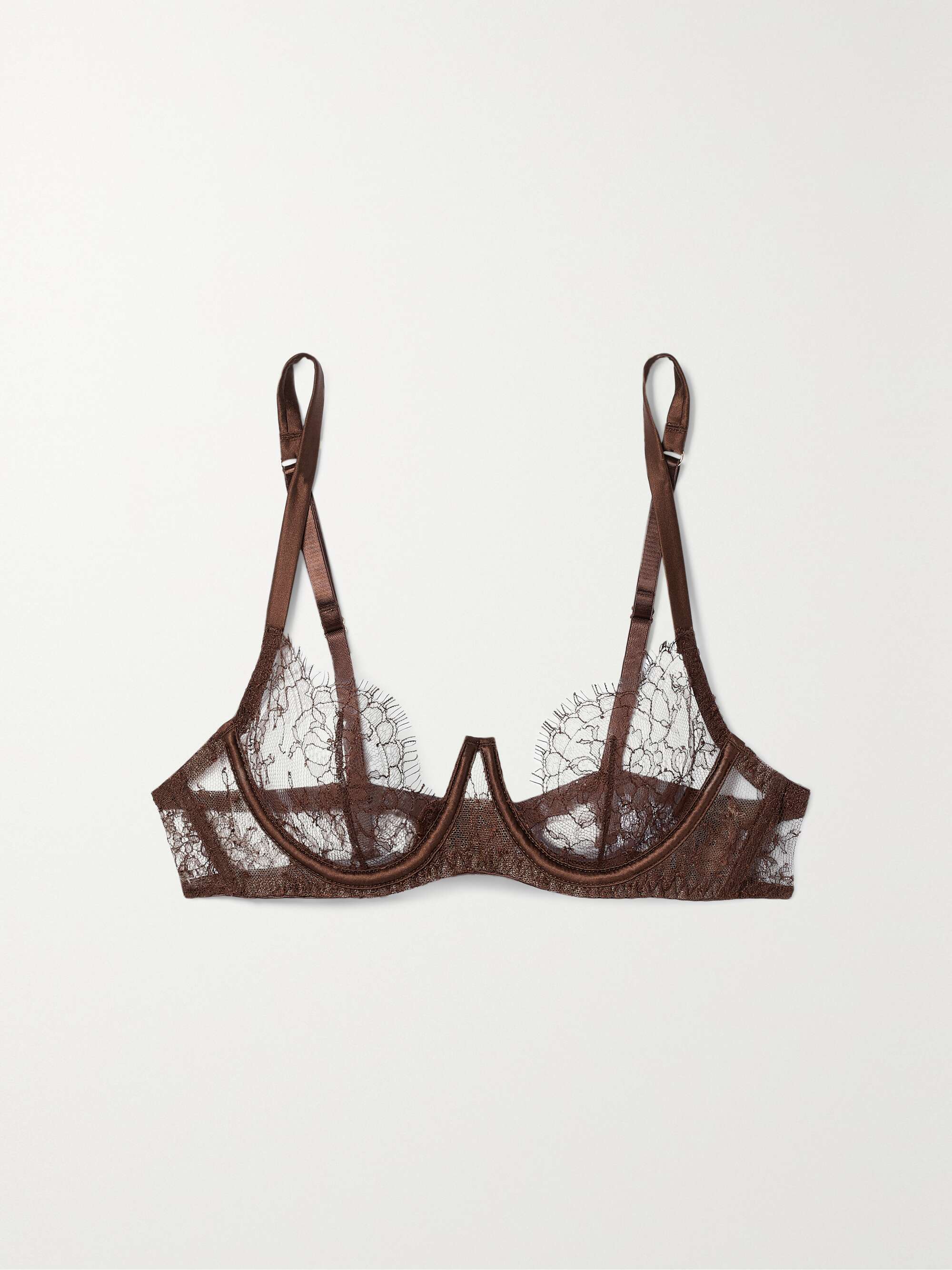 Mickalene satin-trimmed lace underwired balconette bra