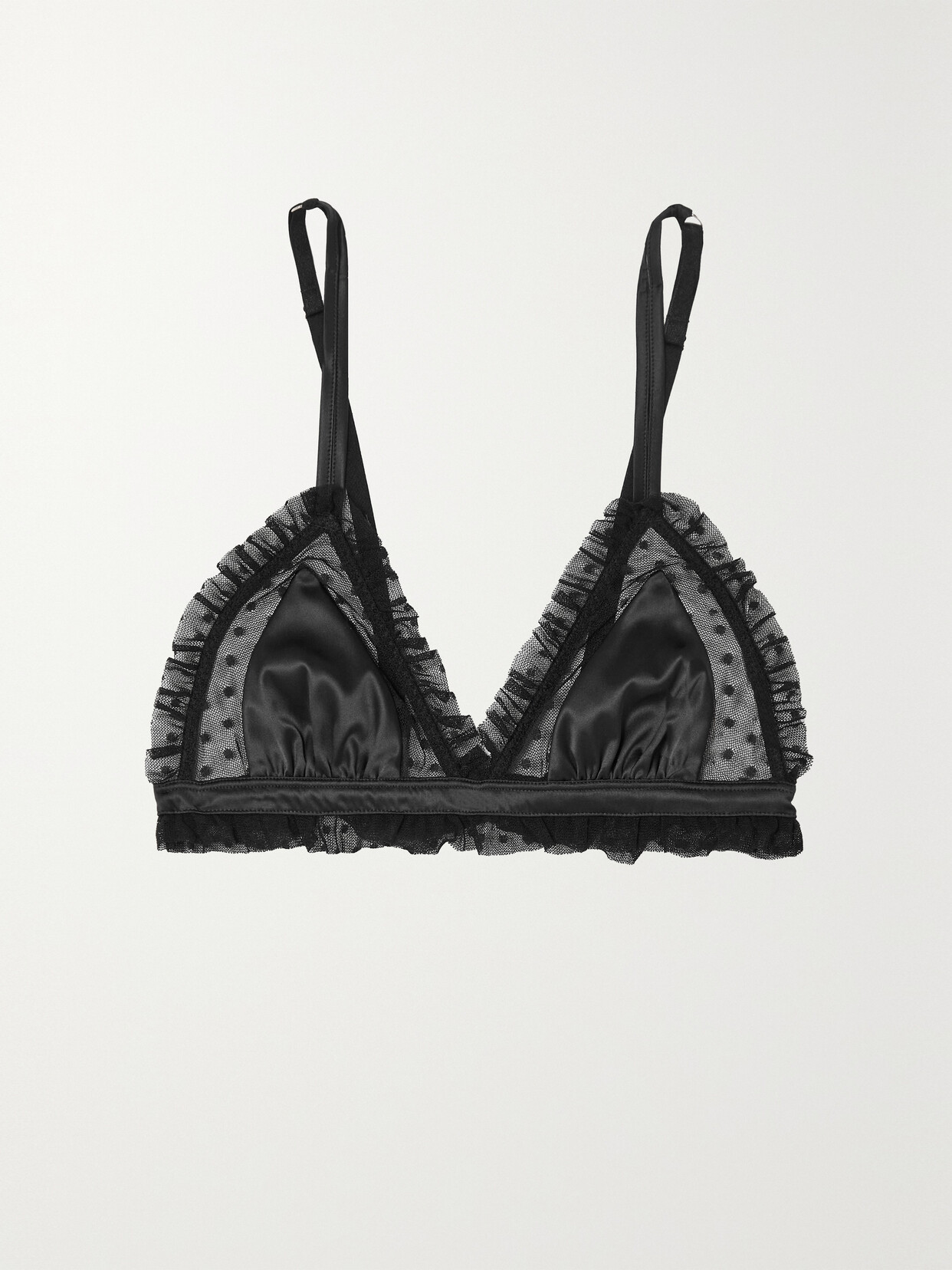 Coco de Mer - Sadie Ruffled Tulle-trimmed Stretch-satin Soft-cup Triangle Bra - Black