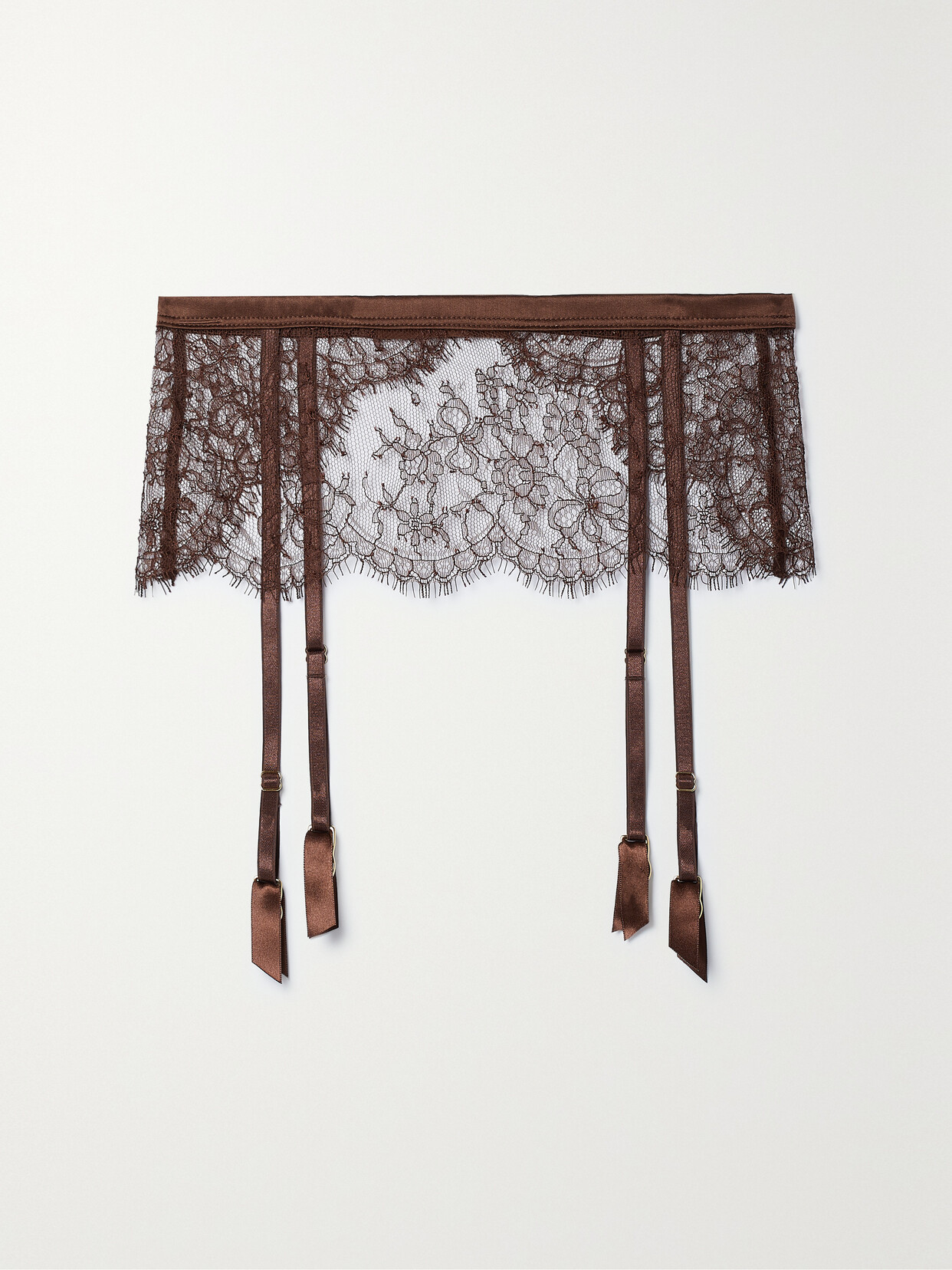 Coco de Mer - Mickalene Satin-trimmed Lace Suspender Belt - Brown