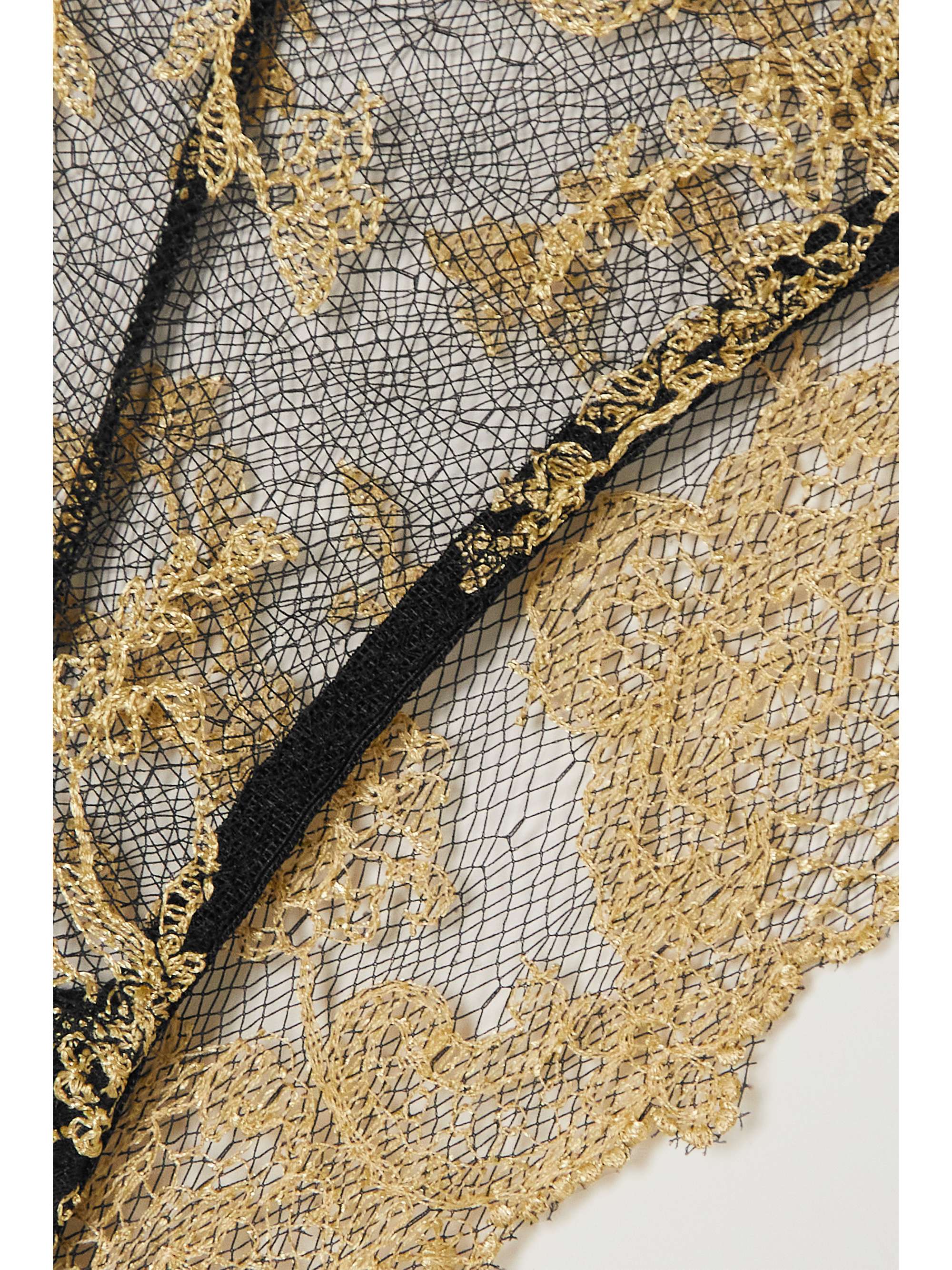 COCO DE MER Olympia satin-trimmed metallic embroidered tulle briefs