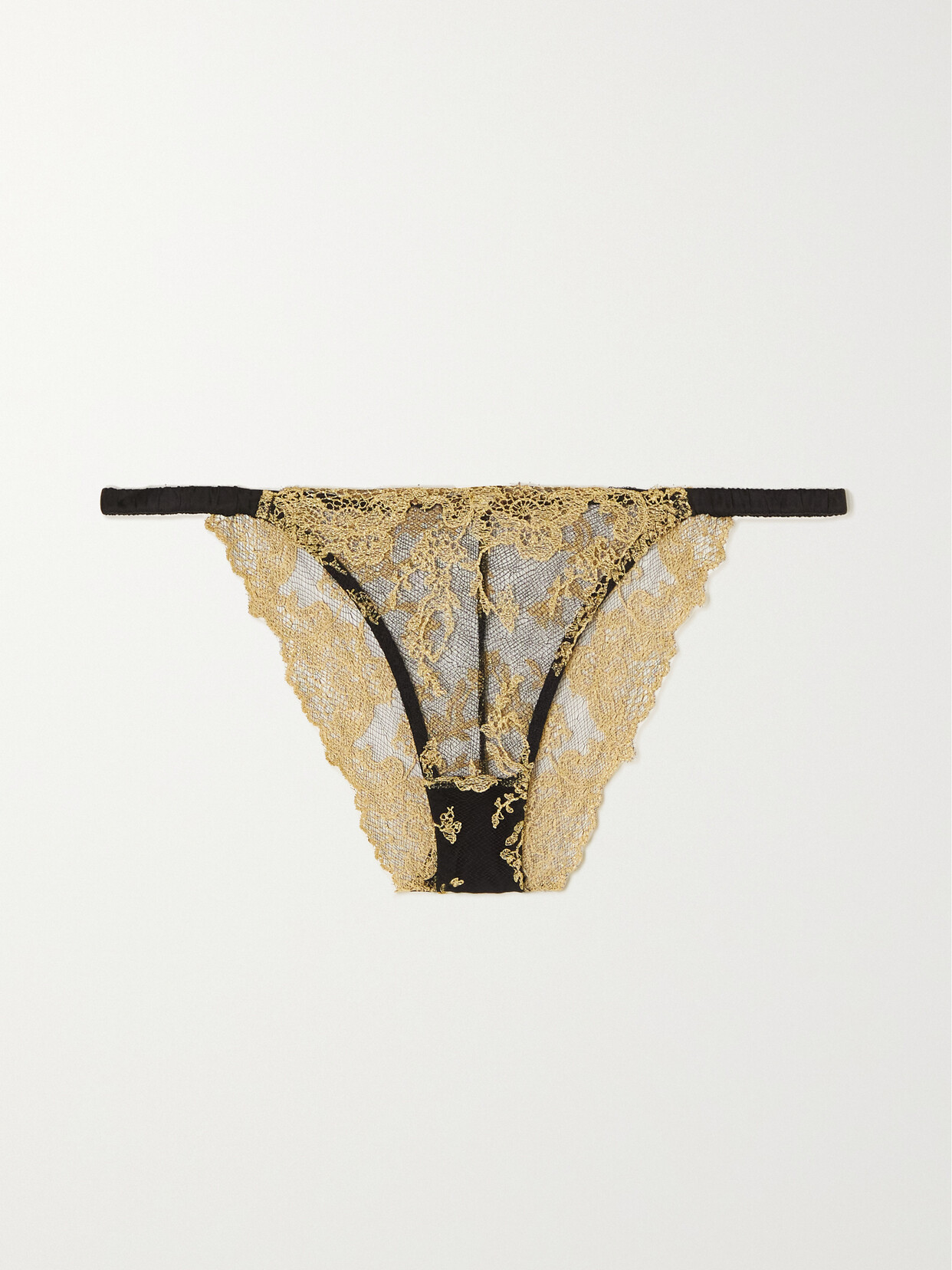 Coco de Mer - Olympia Satin-trimmed Metallic Embroidered Tulle Briefs - Black