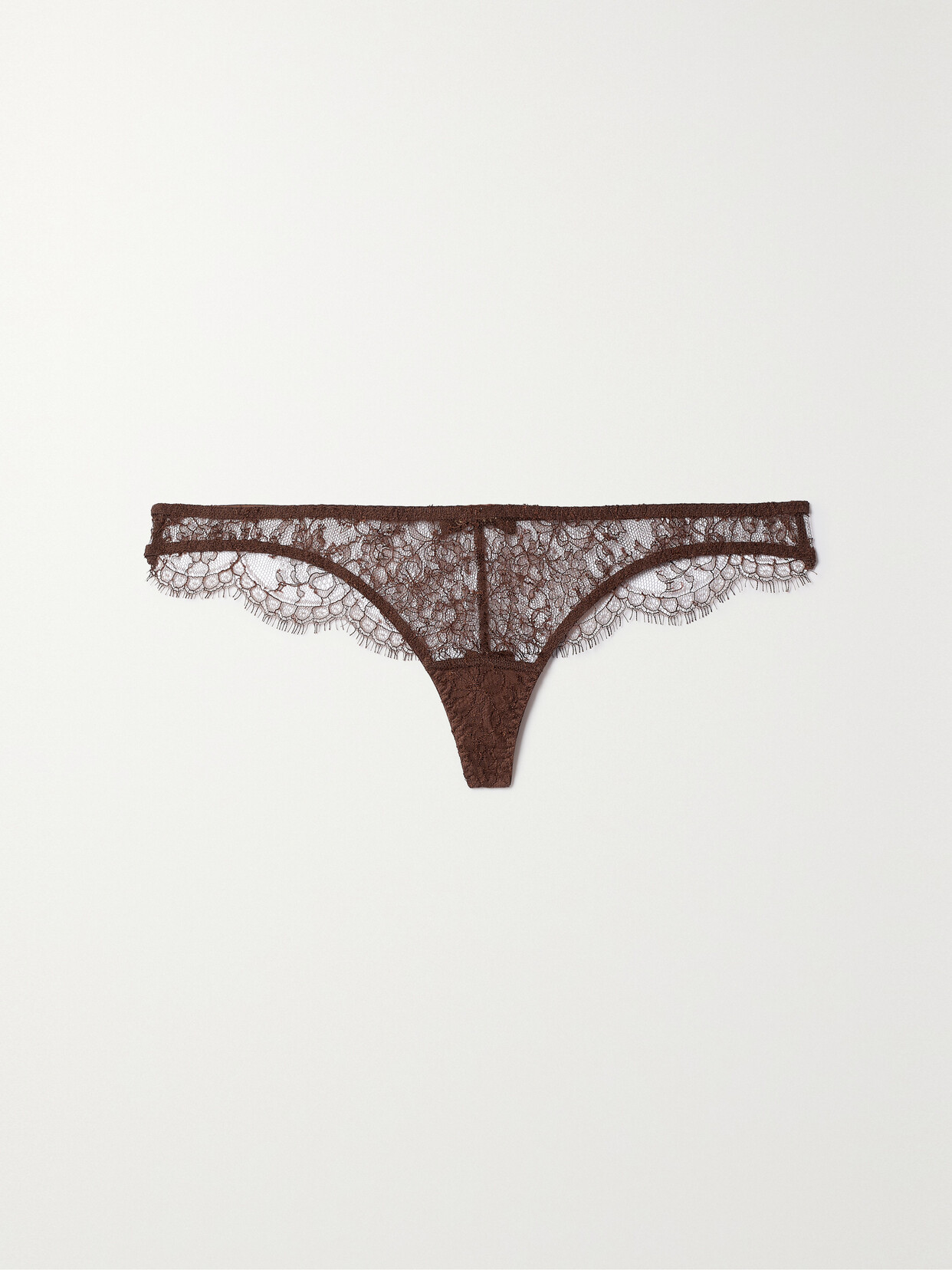 Coco de Mer - Mickalene Satin-trimmed Lace Thong - Brown