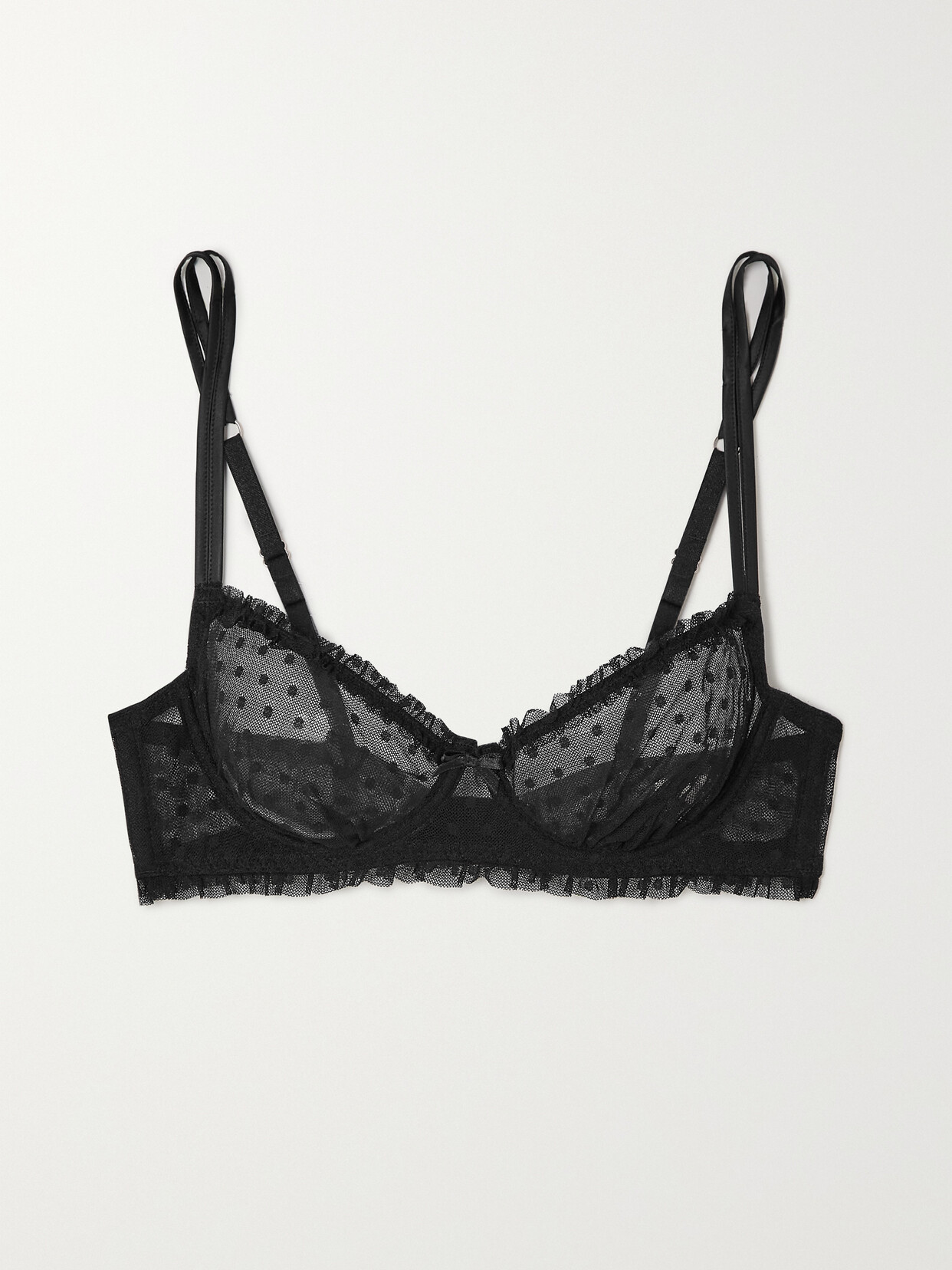 Coco de Mer - Sadie Ruffled Polka-dot Stretch-tulle Underwired Balconette Bra - Black