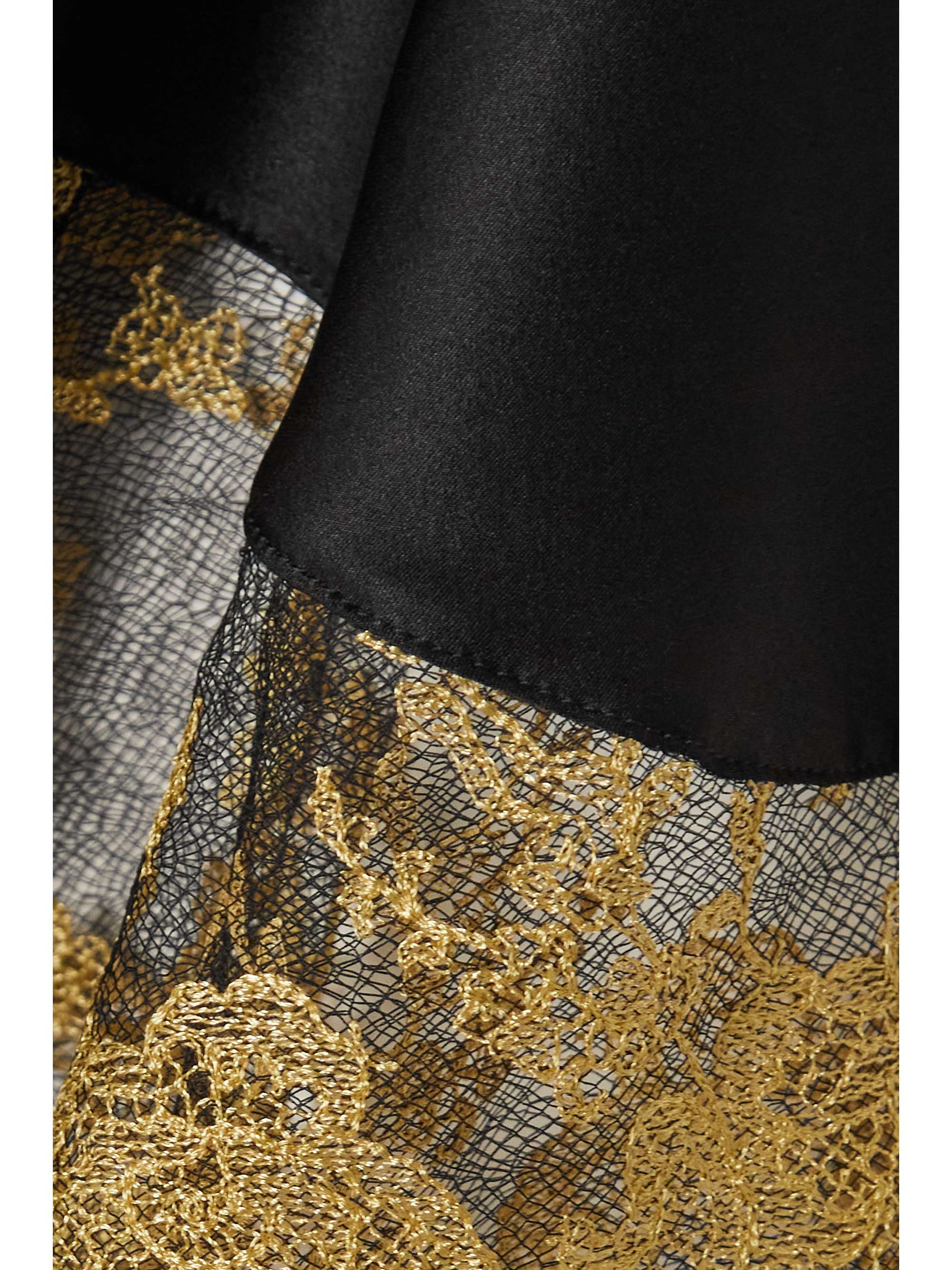 COCO DE MER Olympia metallic embroidered tulle-trimmed satin robe