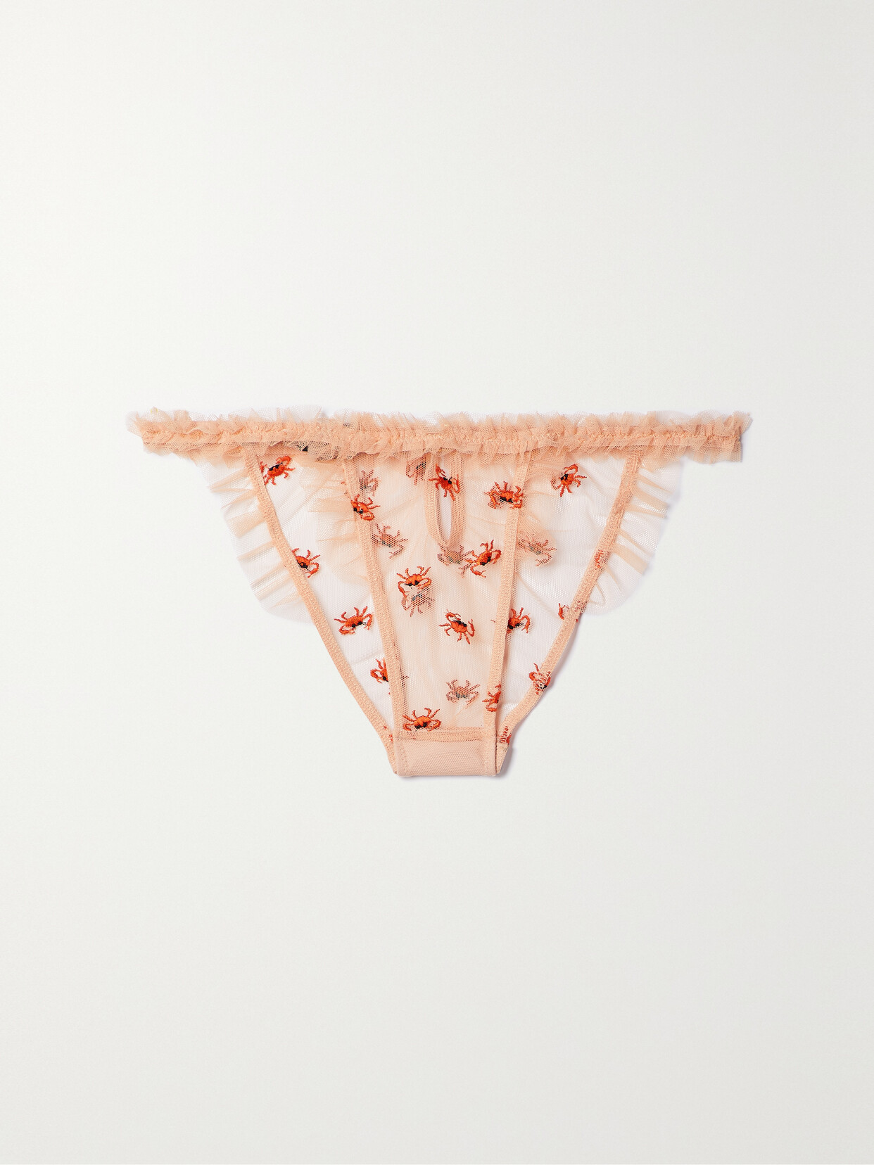 LE PETIT TROU Crabe Ruffled Embroidered Recycled-tulle Briefs - Orange