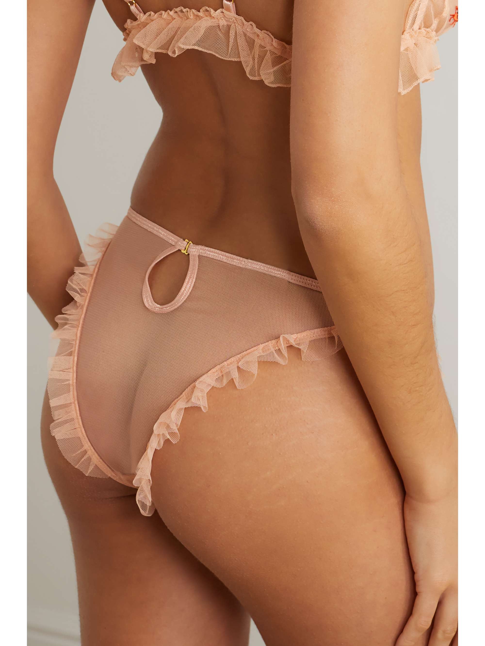 LE PETIT TROU Crabe ruffled embroidered recycled-tulle briefs