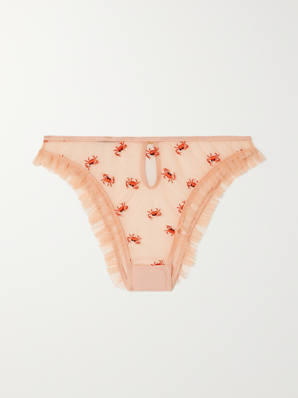 Le Petit Trou - Crabe Ruffled Embroidered Recycled-tulle Briefs - Orange