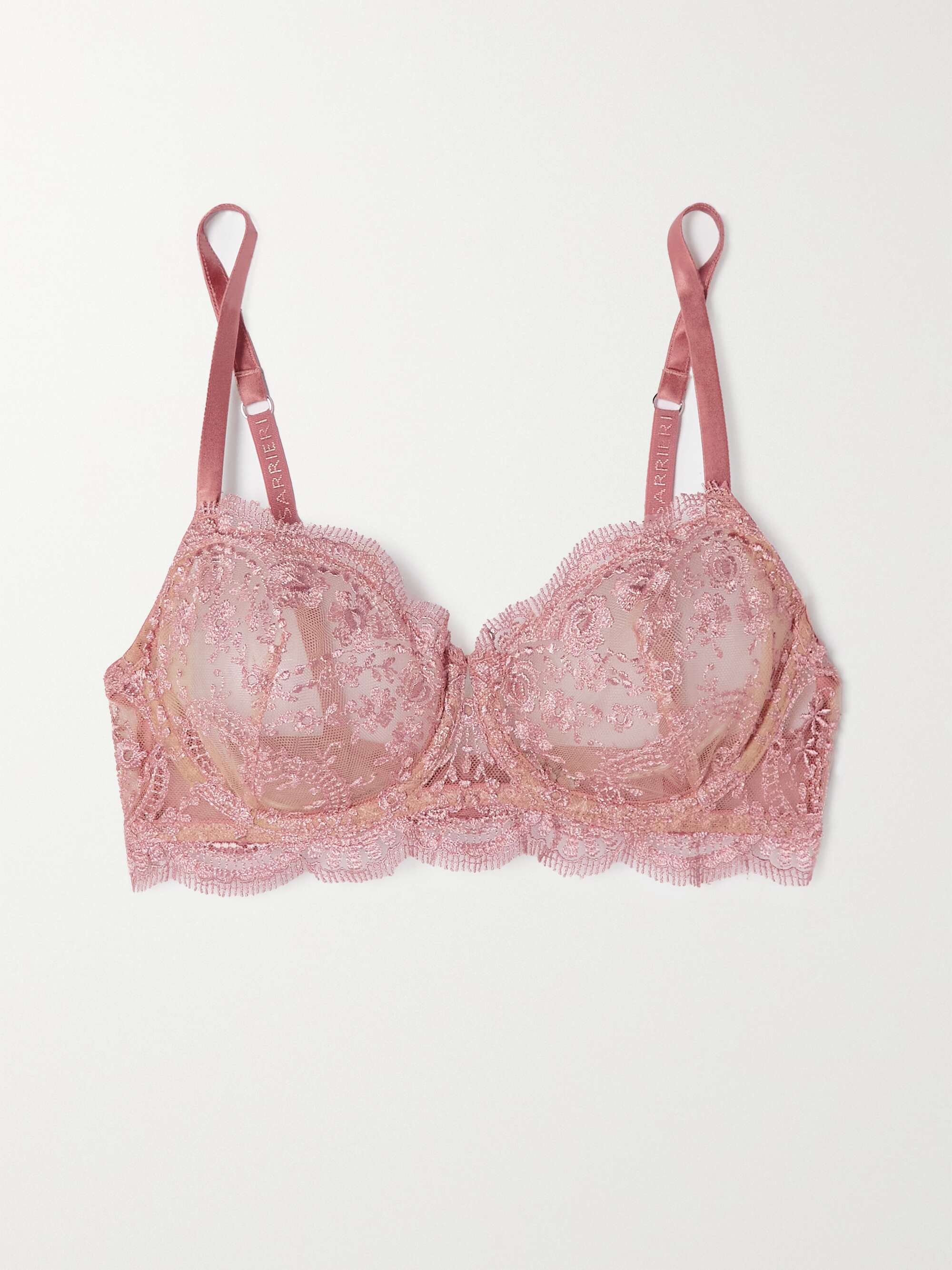 Bra with pink lace and beige tulle Loris