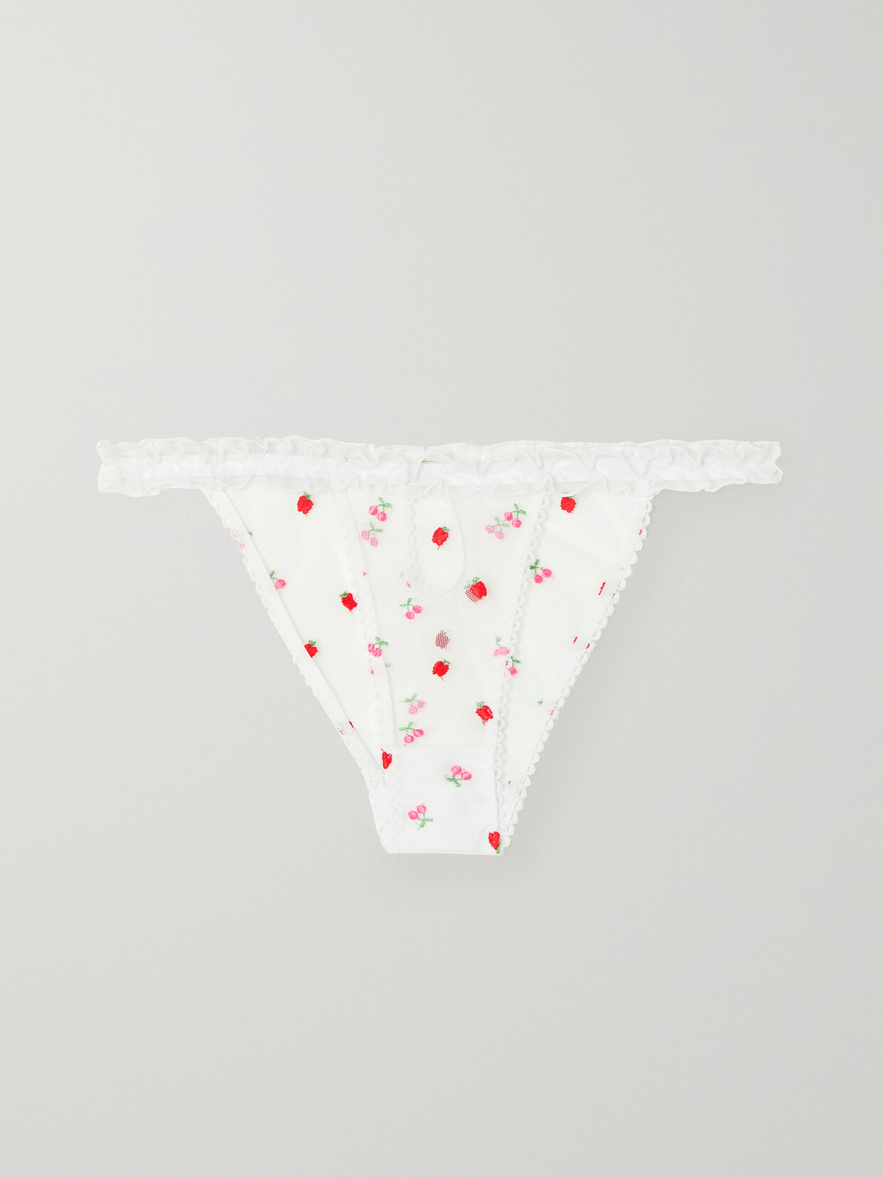 LE PETIT TROU Pomme Ruffled Embroidered Recycled-tulle Briefs - White