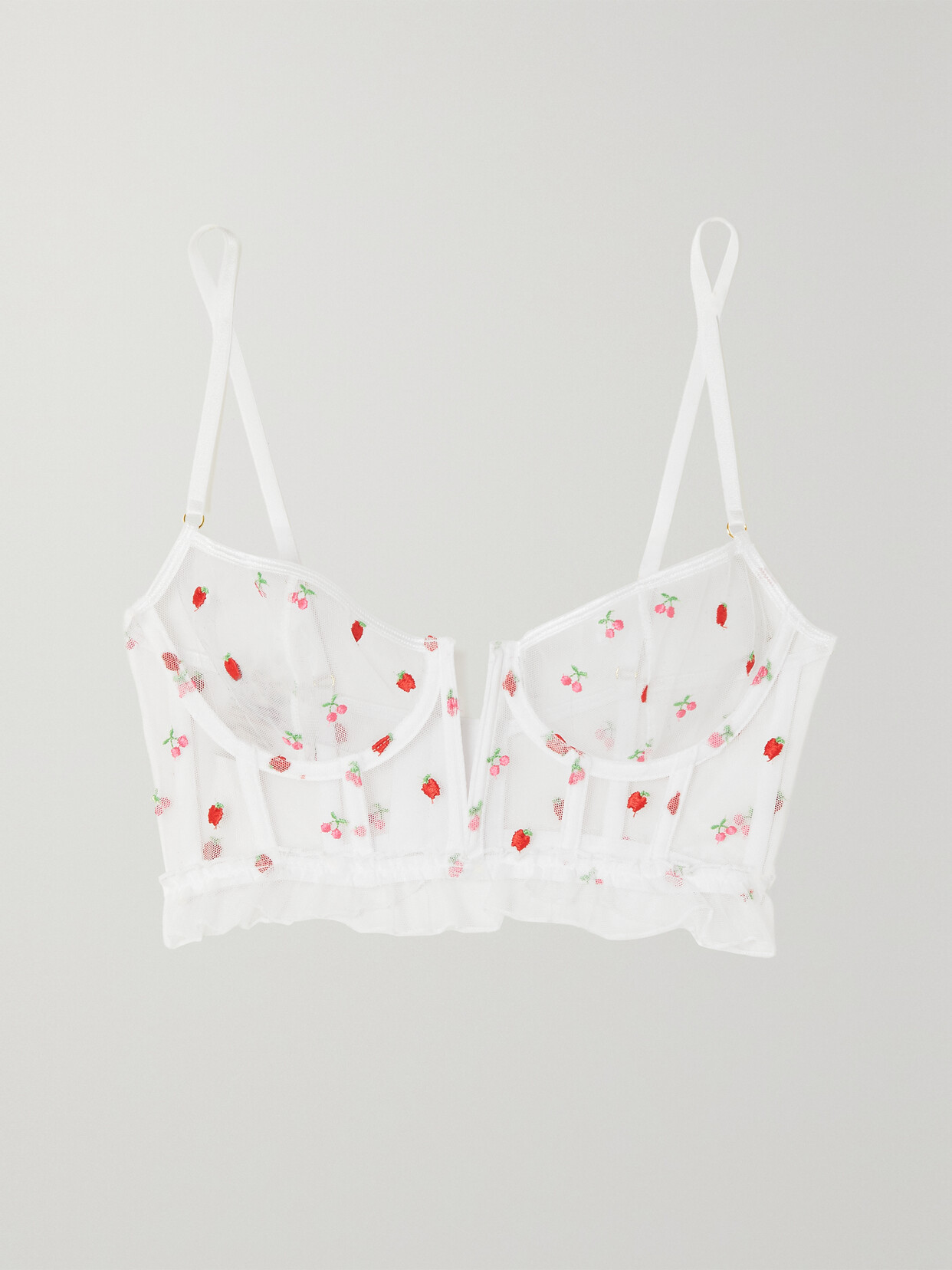 Le Petit Trou - Pomme Ruffled Embroidered Recycled-tulle Underwired Balconette Bra - White