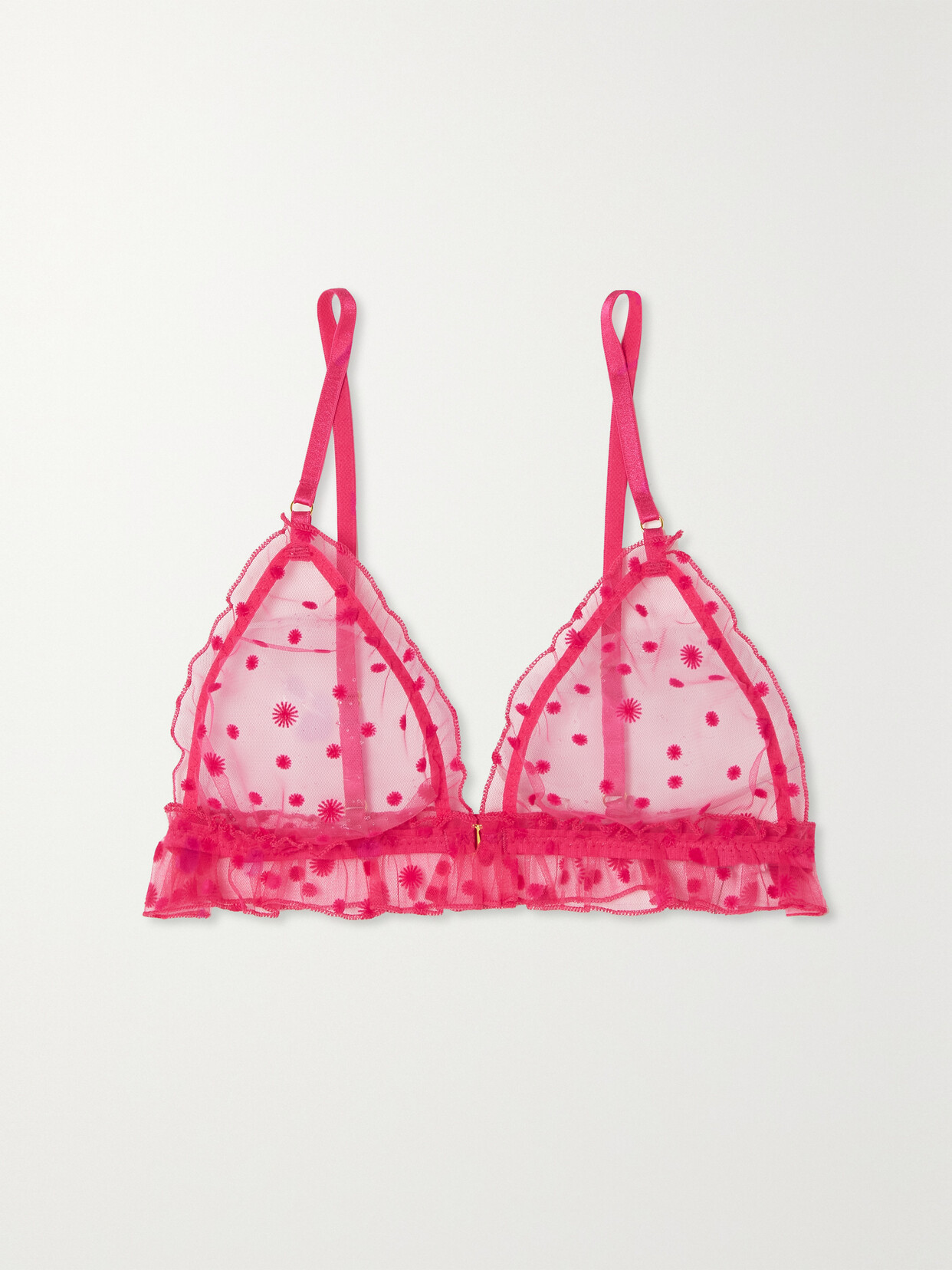 Le Petit Trou - Framboise Silk-trimmed Flocked Tulle Soft-cup Triangle Bra - Pink