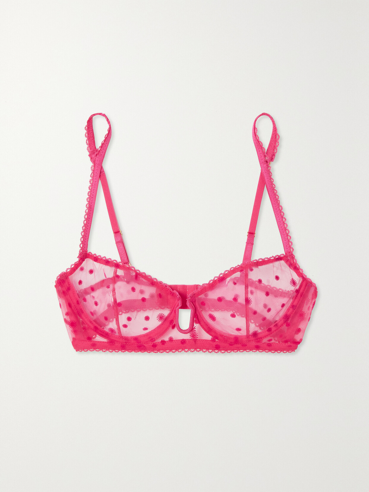 Le Petit Trou - Framboise Ruffled Flocked Tulle Underwired Soft-cup Bra - Pink