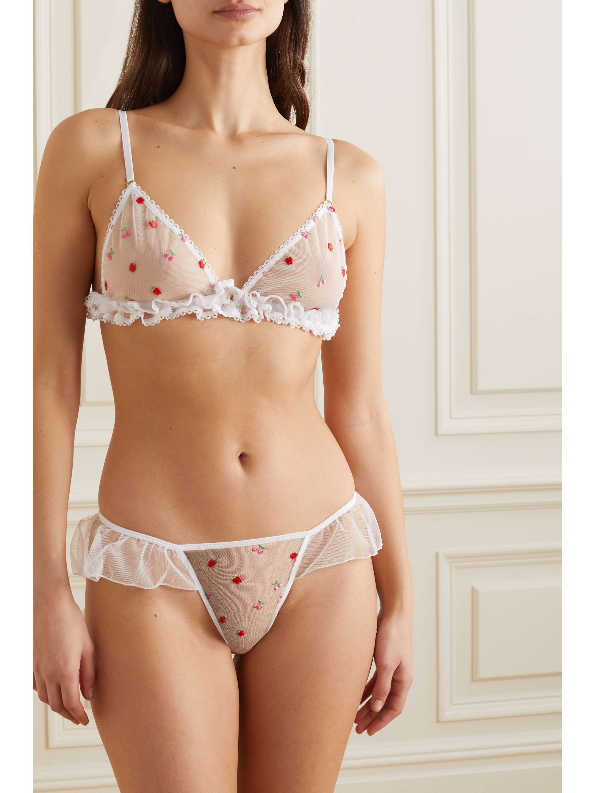 LE PETIT TROU Pomme ruffled embroidered recycled-tulle briefs