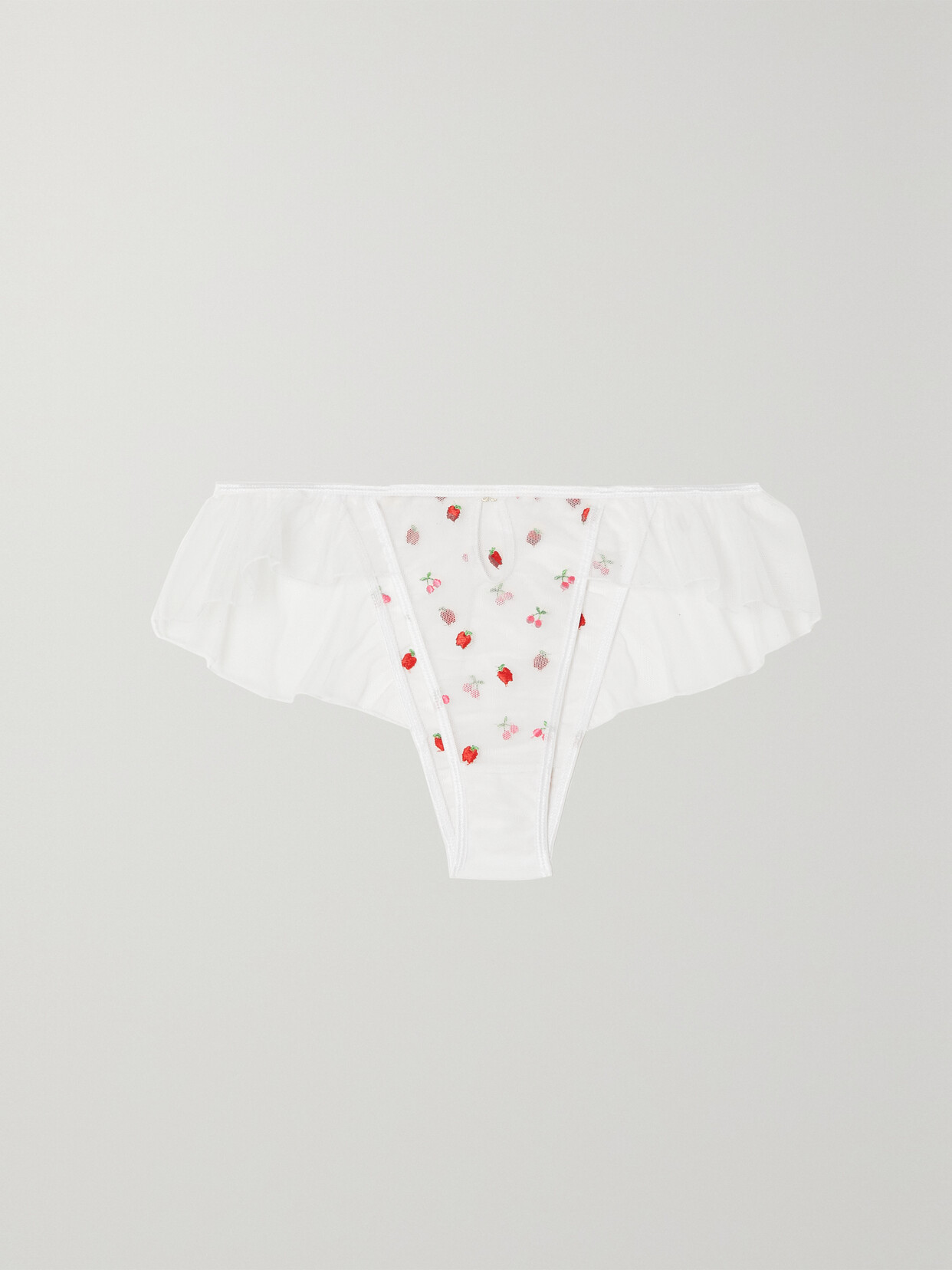 LE PETIT TROU Pomme Ruffled Embroidered Recycled-tulle Briefs - White