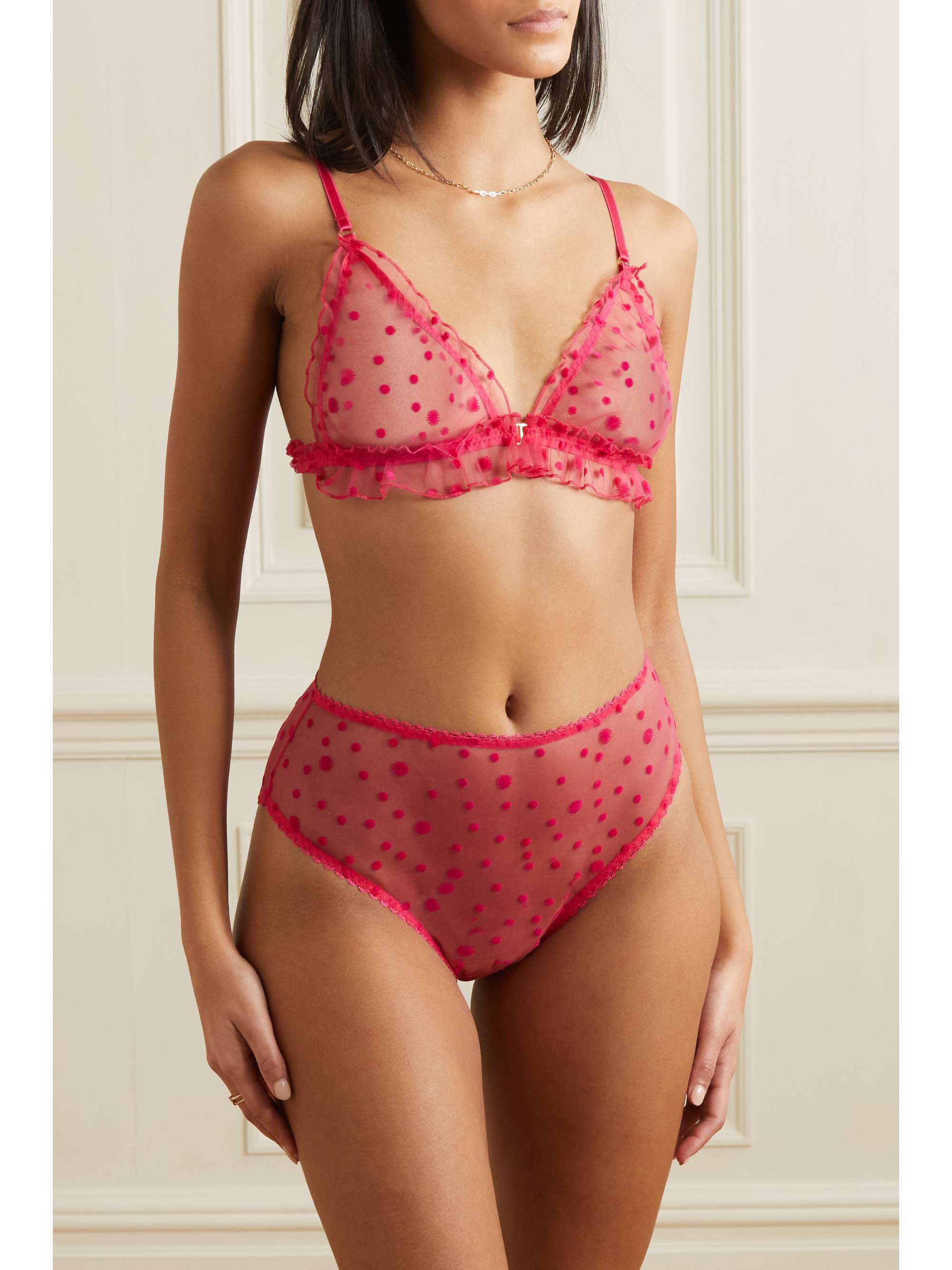 LE PETIT TROU Framboise silk-trimmed flocked tulle briefs