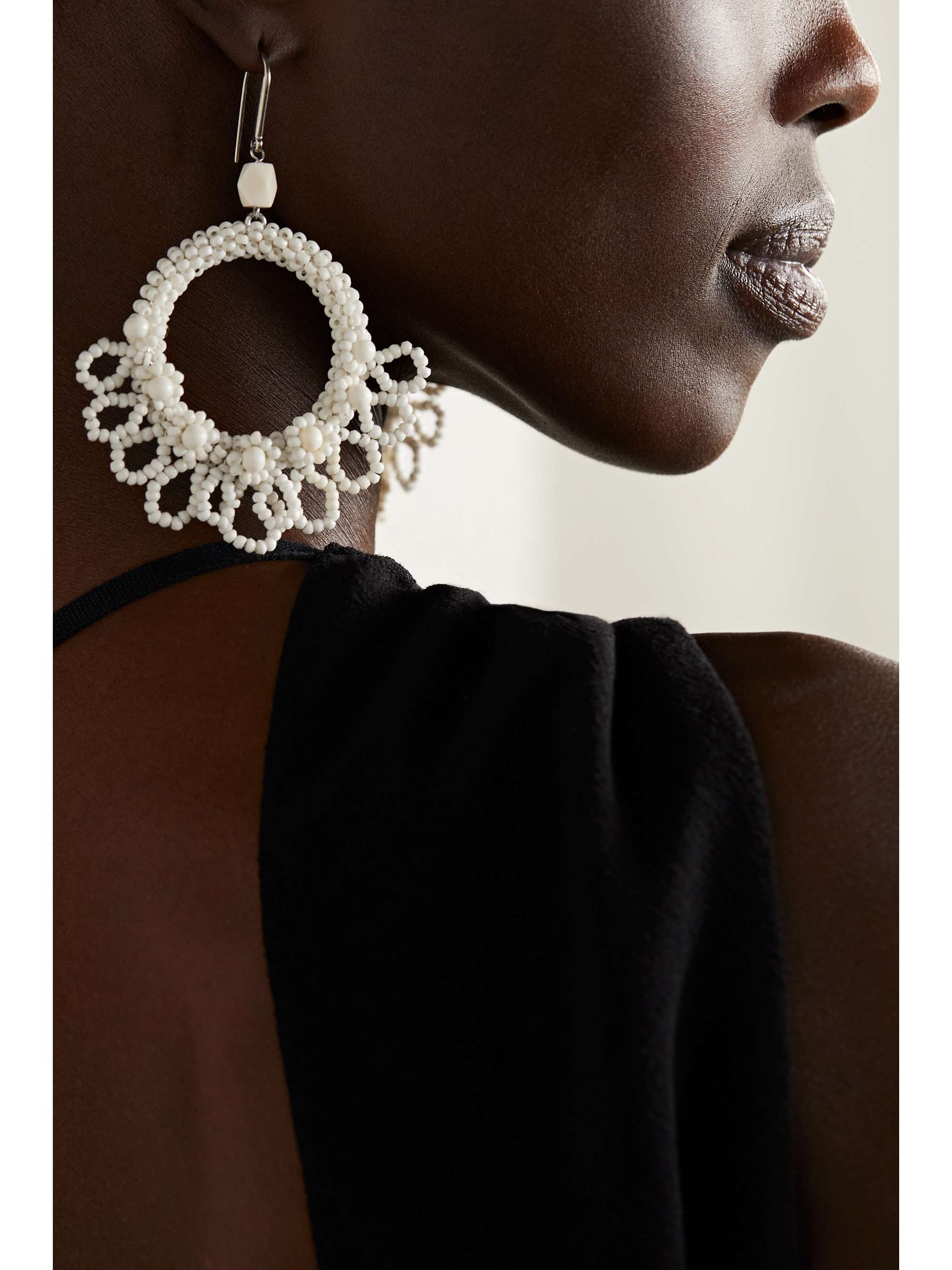 ISABEL MARANT Beaded silver-tone hoop earrings