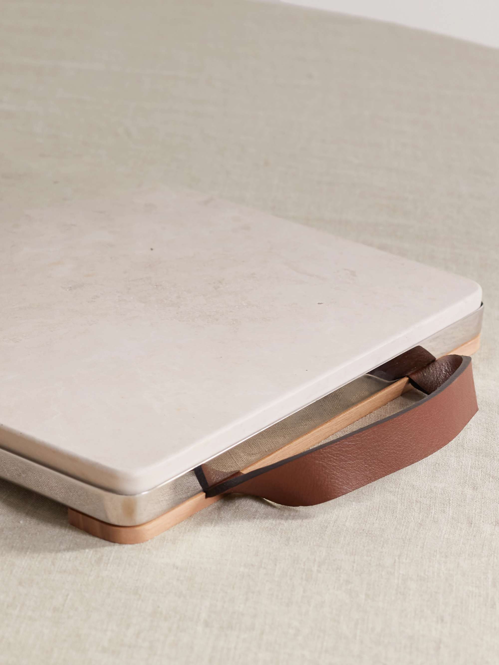BRUNELLO CUCINELLI Leather, steel and stone serving board