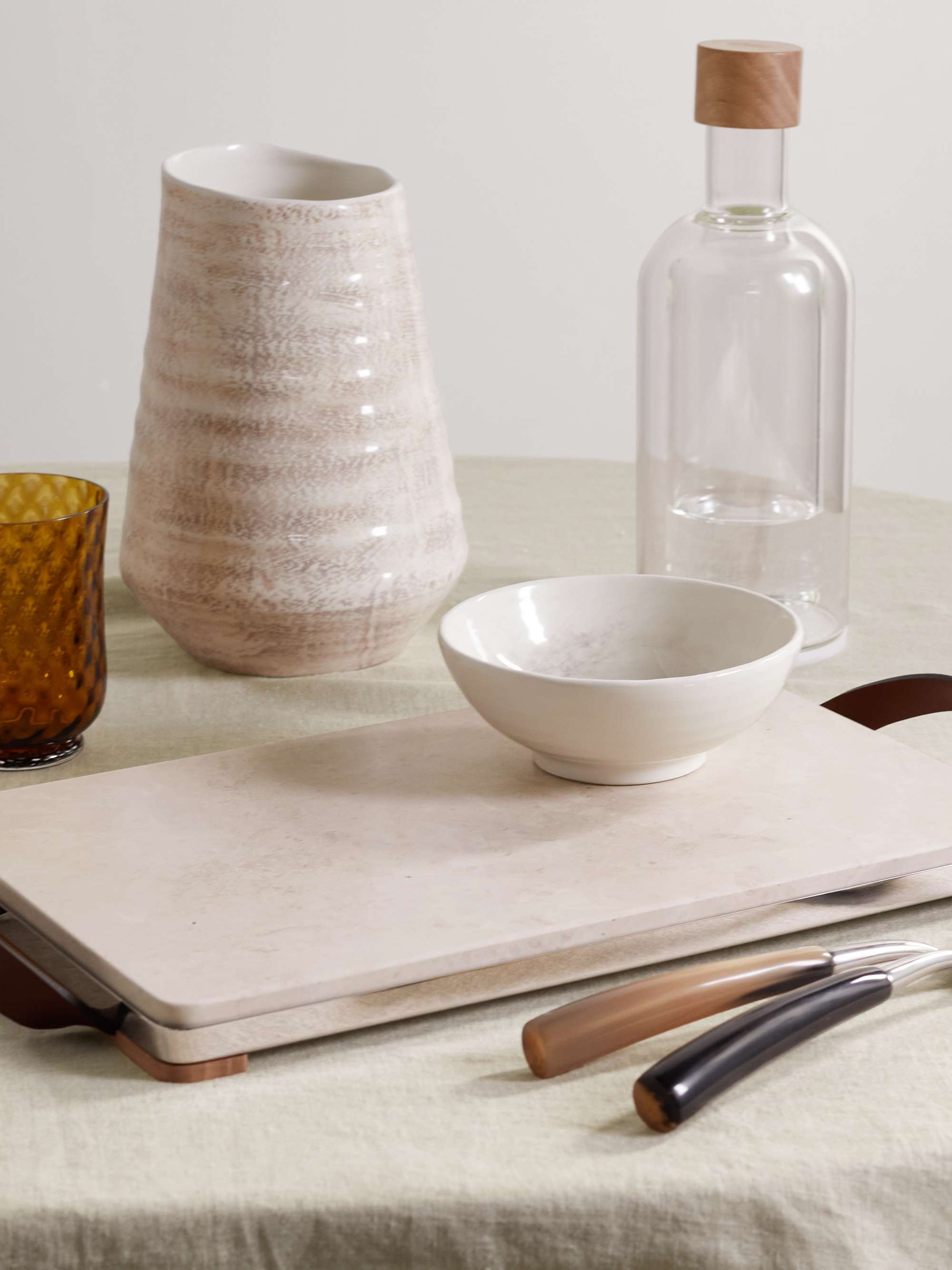BRUNELLO CUCINELLI Leather, steel and stone serving board