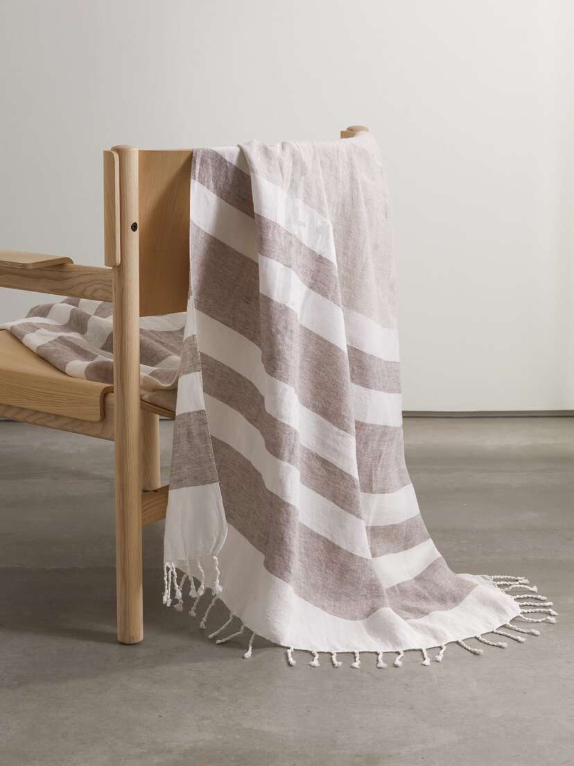 Brunello Cucinelli Fringed Striped Linen-blend Blanket