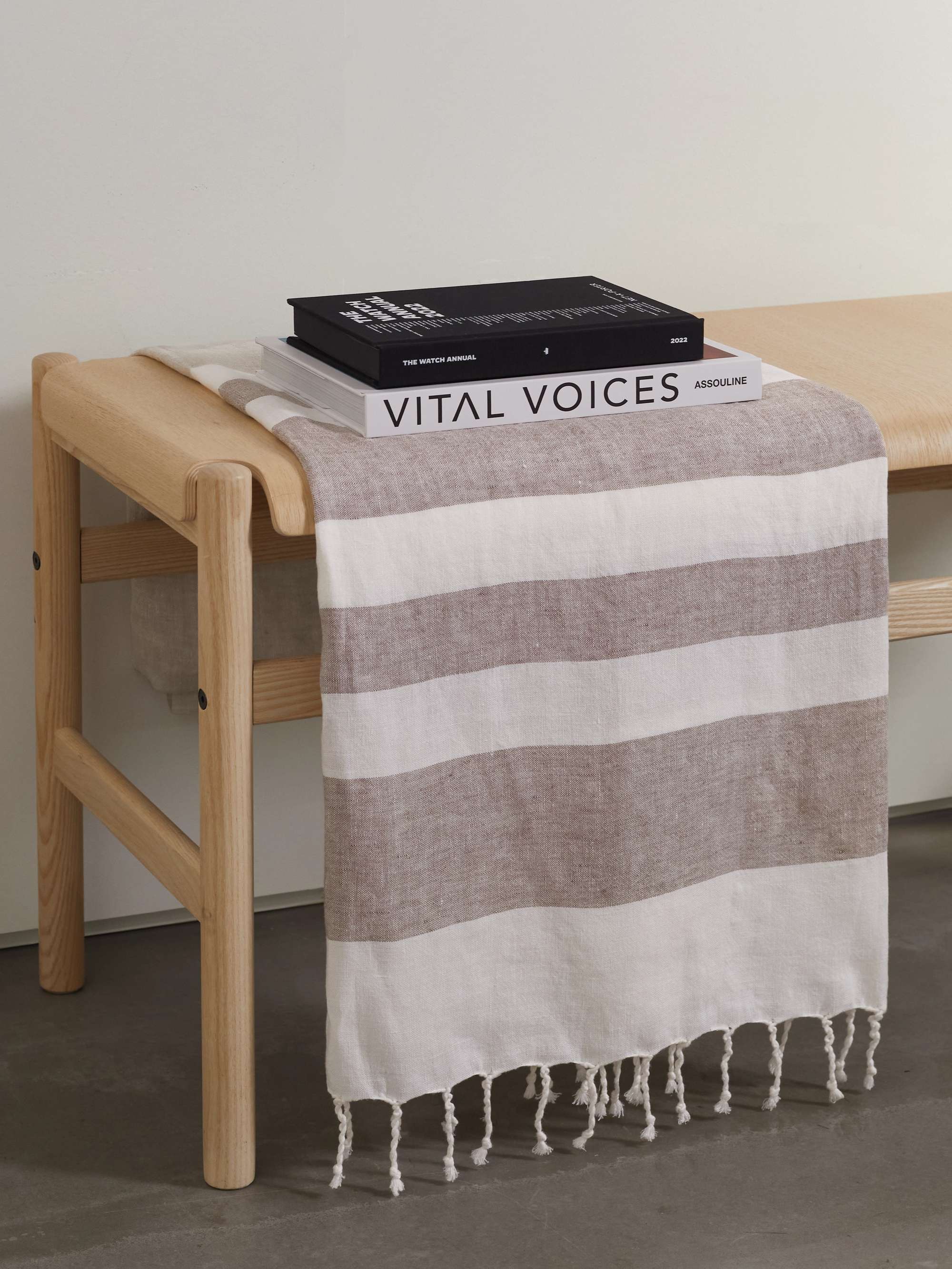 BRUNELLO CUCINELLI Fringed striped linen-blend blanket