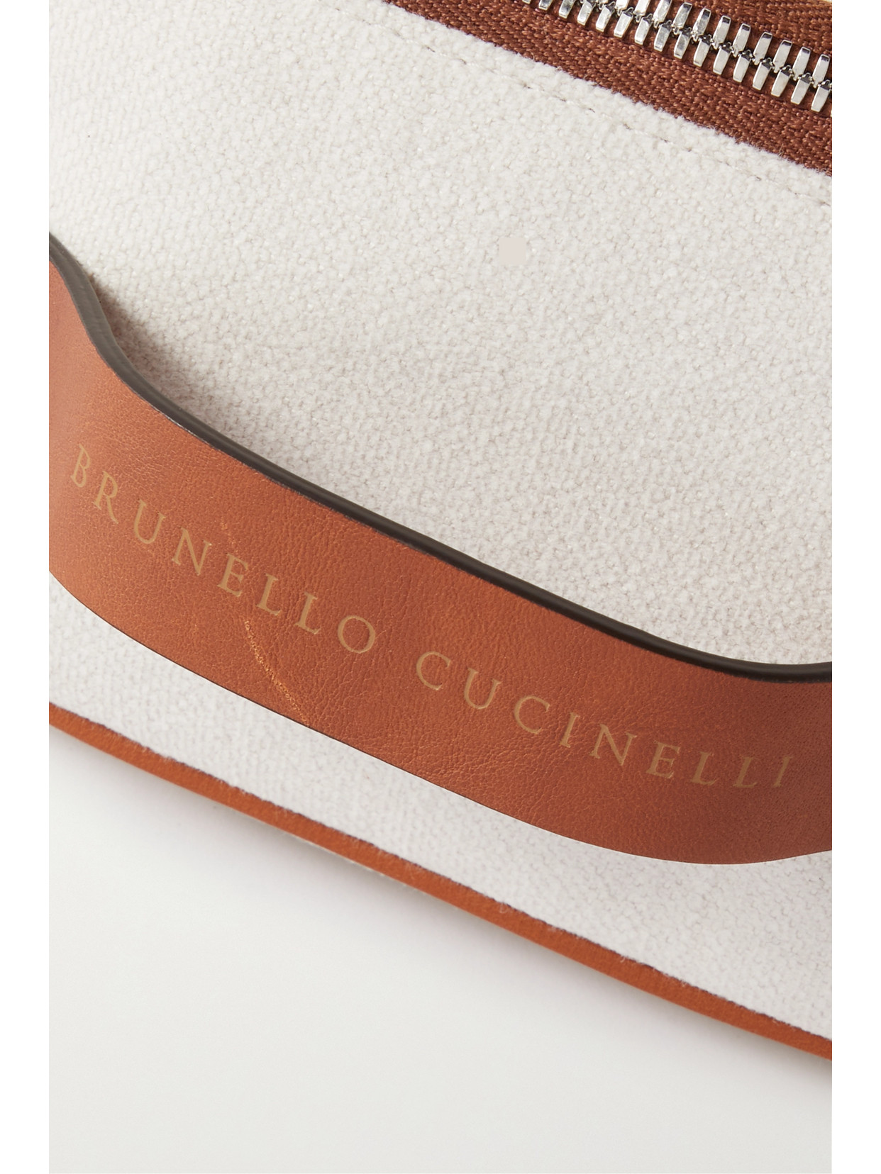 Shop Brunello Cucinelli Leather-trimmed Cotton And Linen-blend Canvas Shoe Cube In White