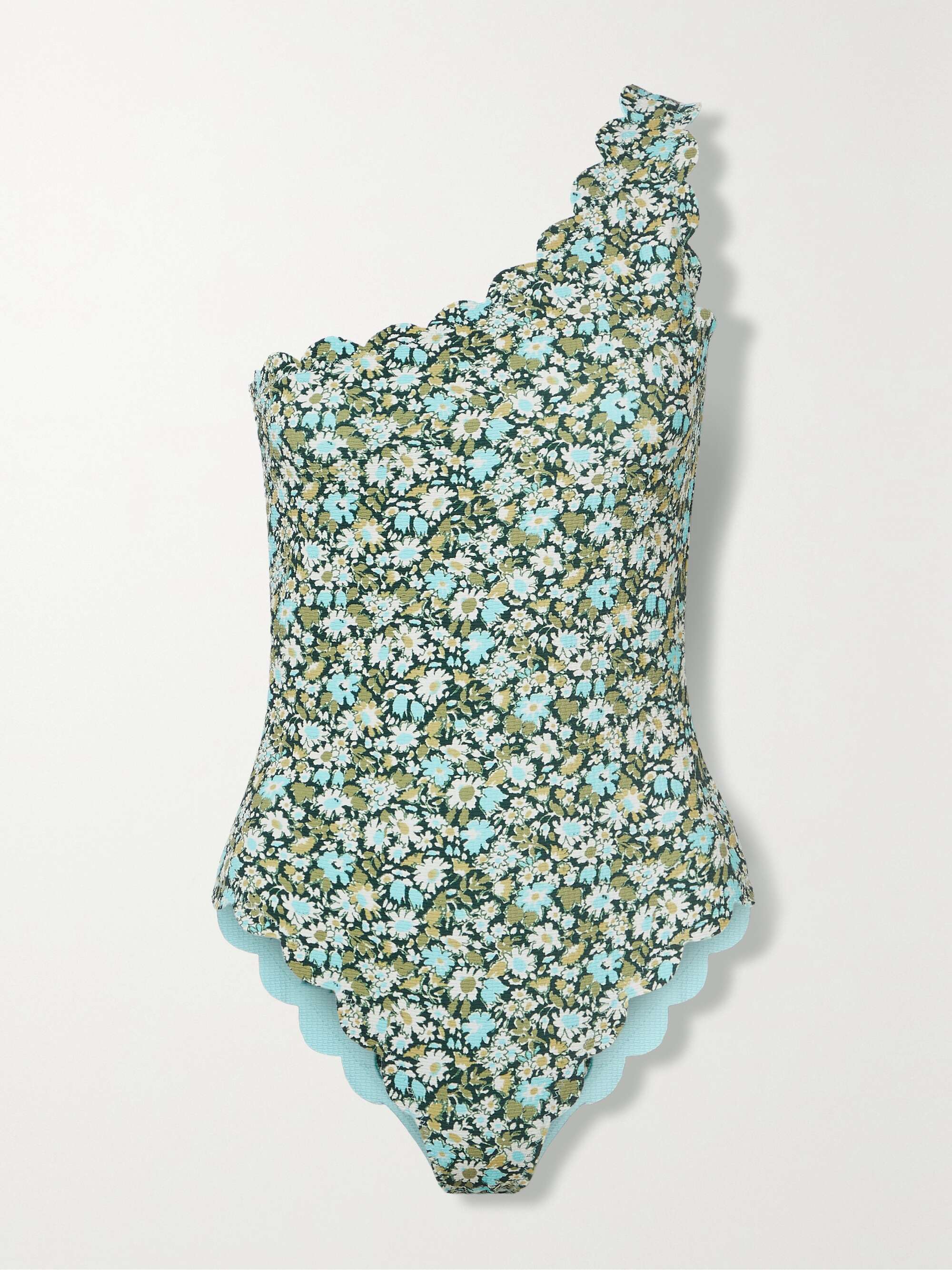 MARYSIA Santa Barbara one-shoulder scalloped stretch-crepe swimsuit