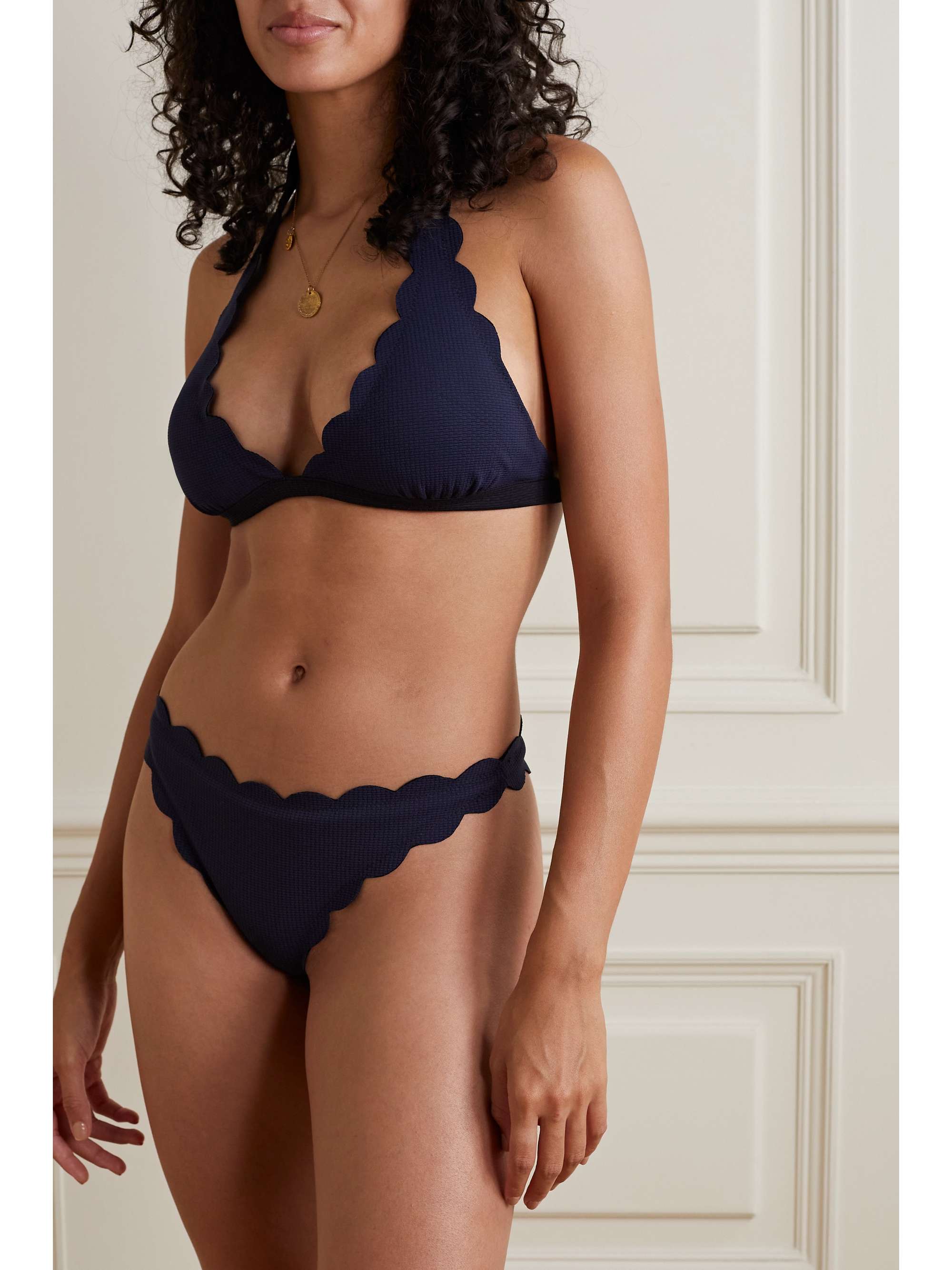MARYSIA Spring scalloped stretch-crepe halterneck bikini top