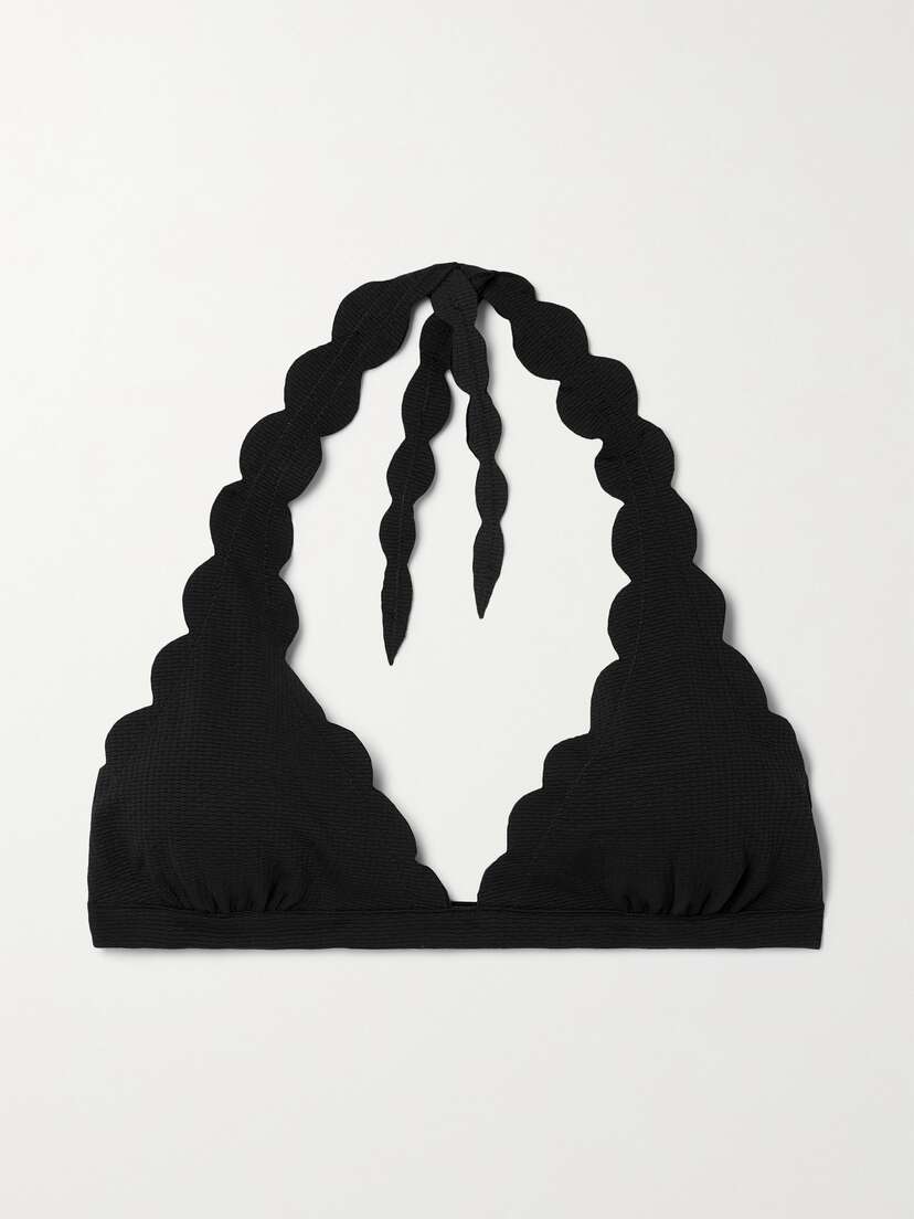 Marysia Spring Scalloped Stretch Recycled-crepe Halterneck Bikini Top