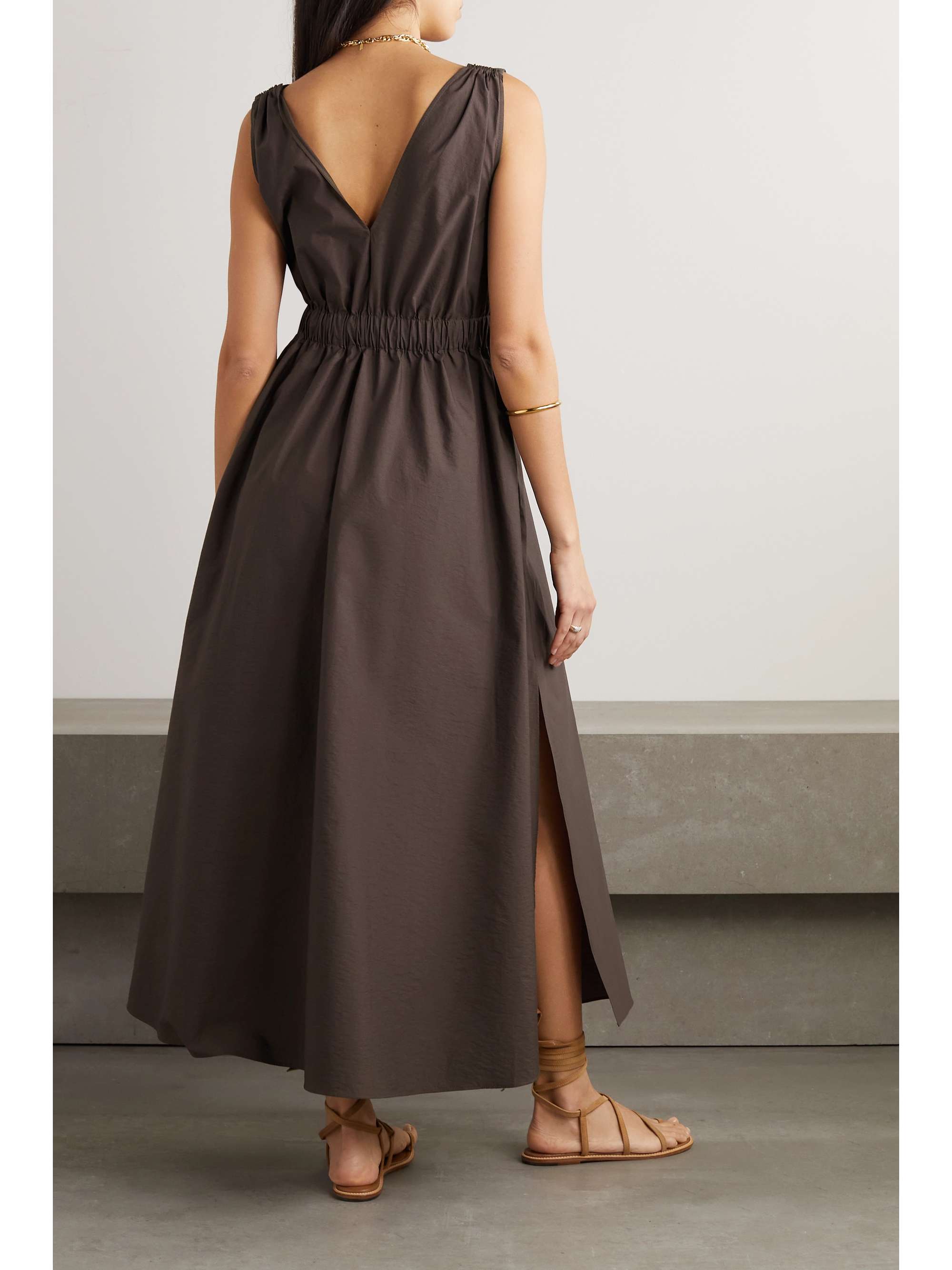 BRUNELLO CUCINELLI Belted cotton-blend poplin midi dress