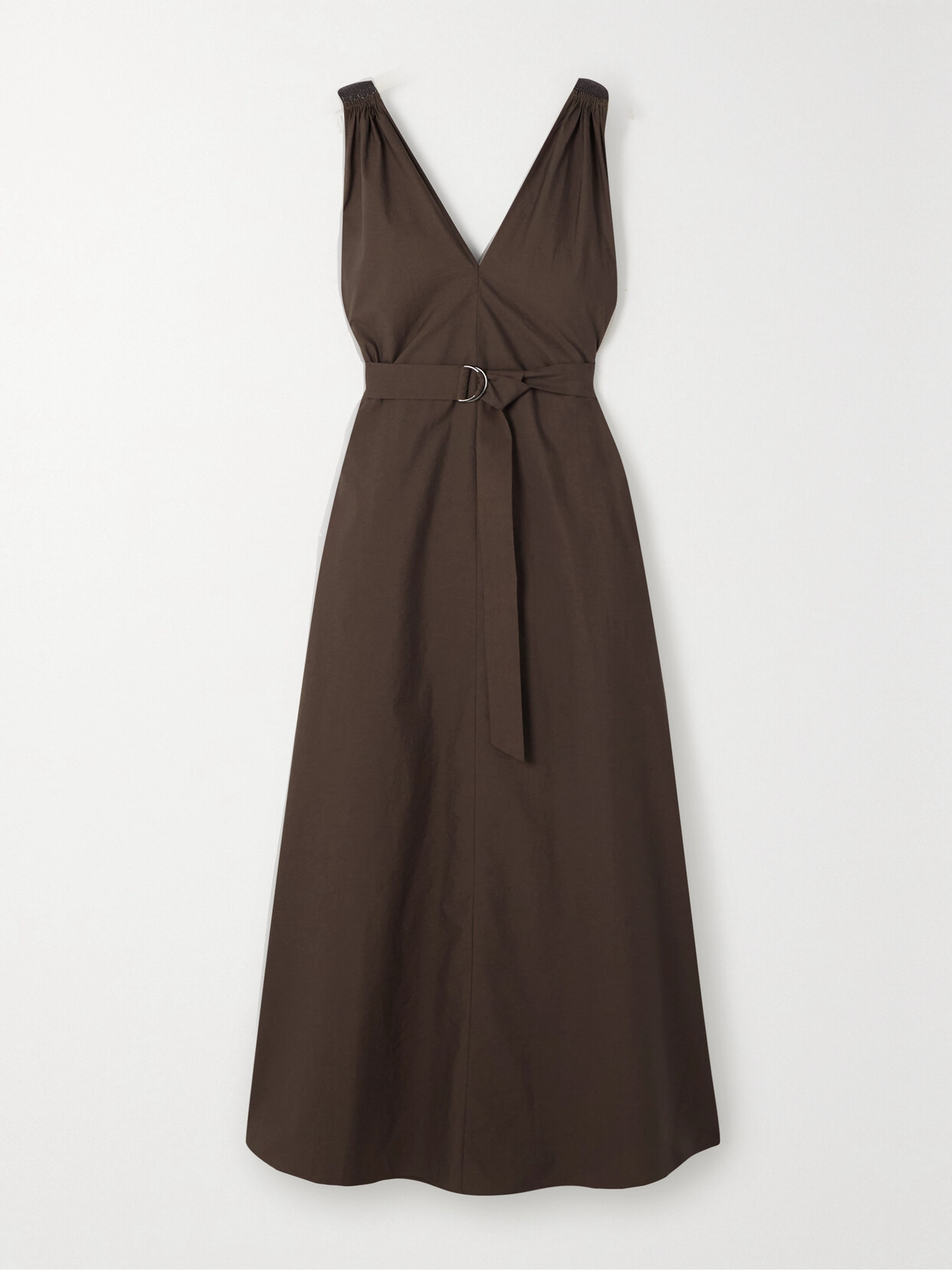 Brunello Cucinelli - Belted Cotton-blend Poplin Midi Dress - Brown