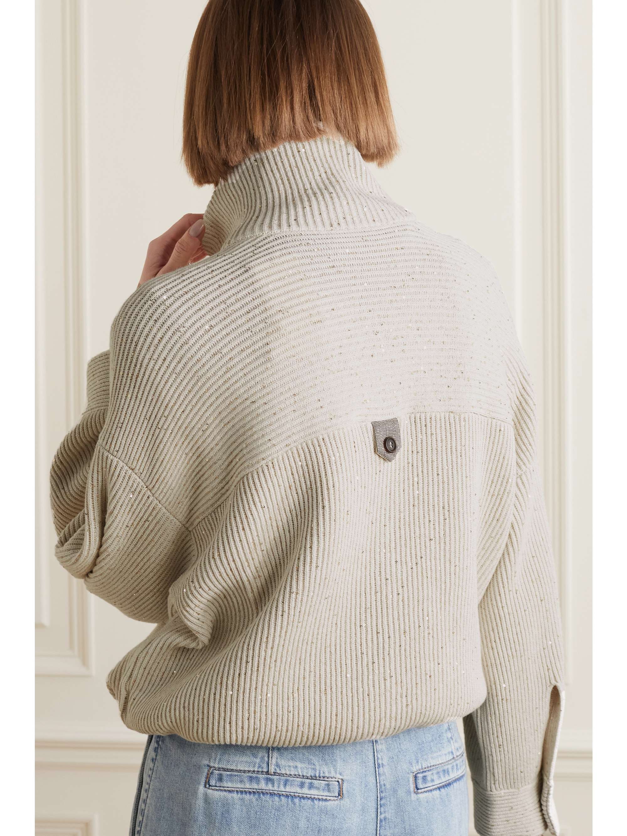 BRUNELLO CUCINELLI Sequined ribbed cotton-blend cardigan
