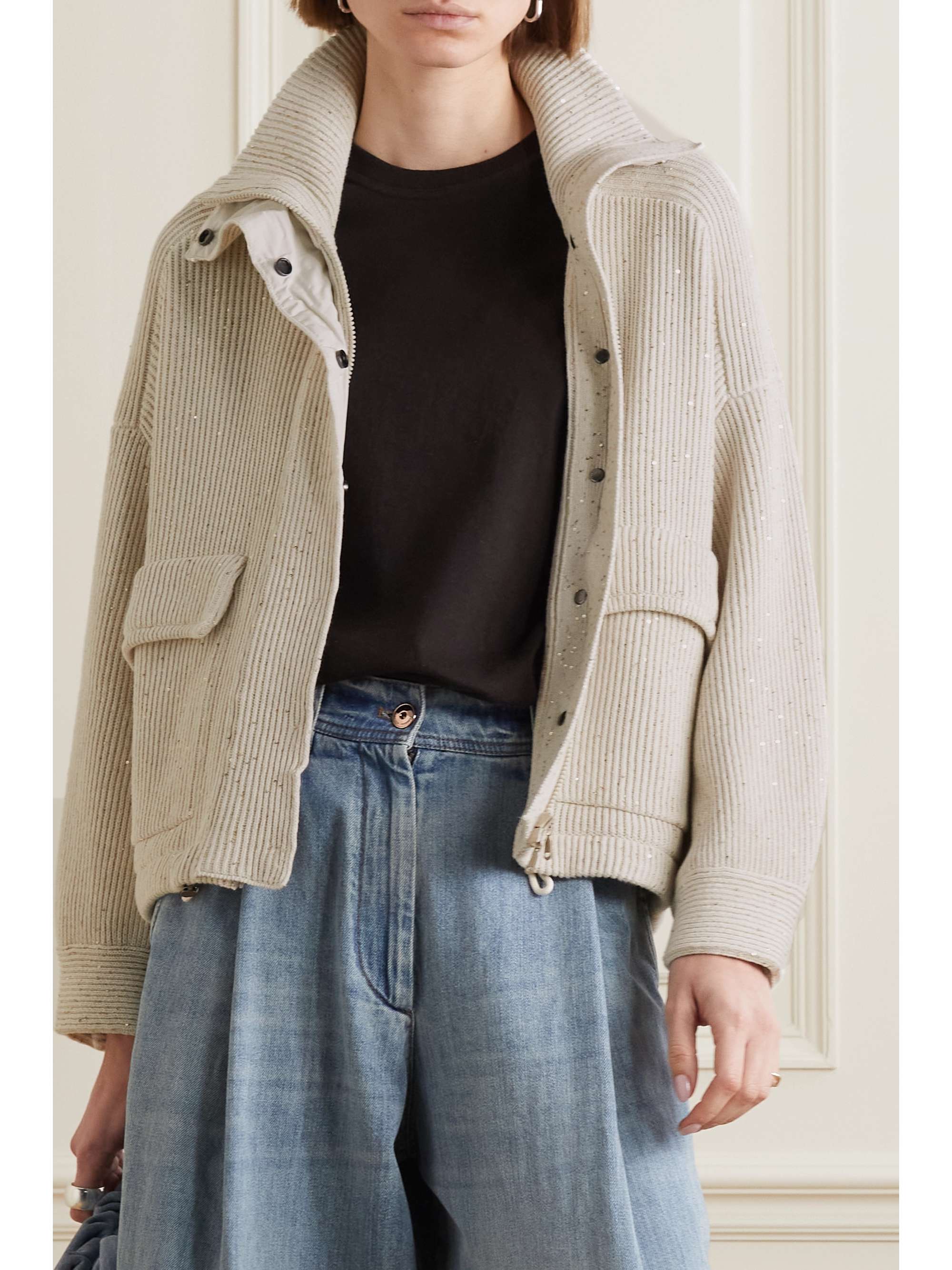 BRUNELLO CUCINELLI Sequined ribbed cotton-blend cardigan