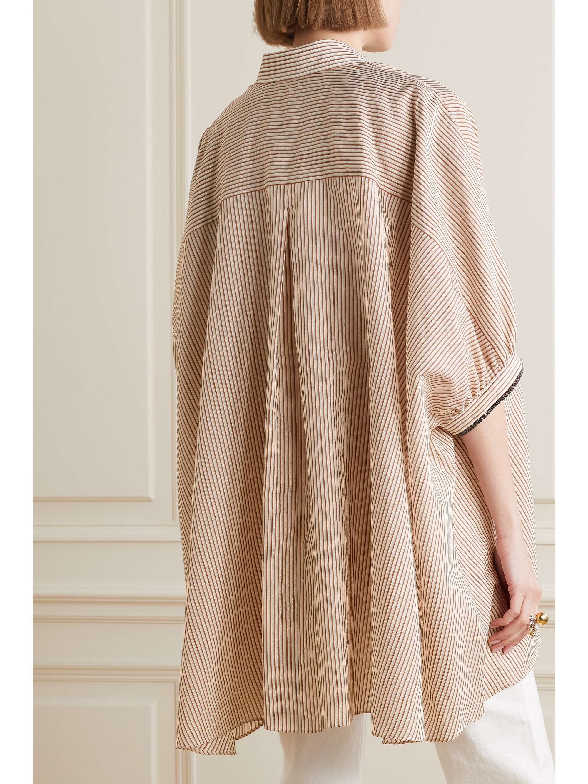 BRUNELLO CUCINELLI Bead-embellished metallic striped cotton-blend blouse