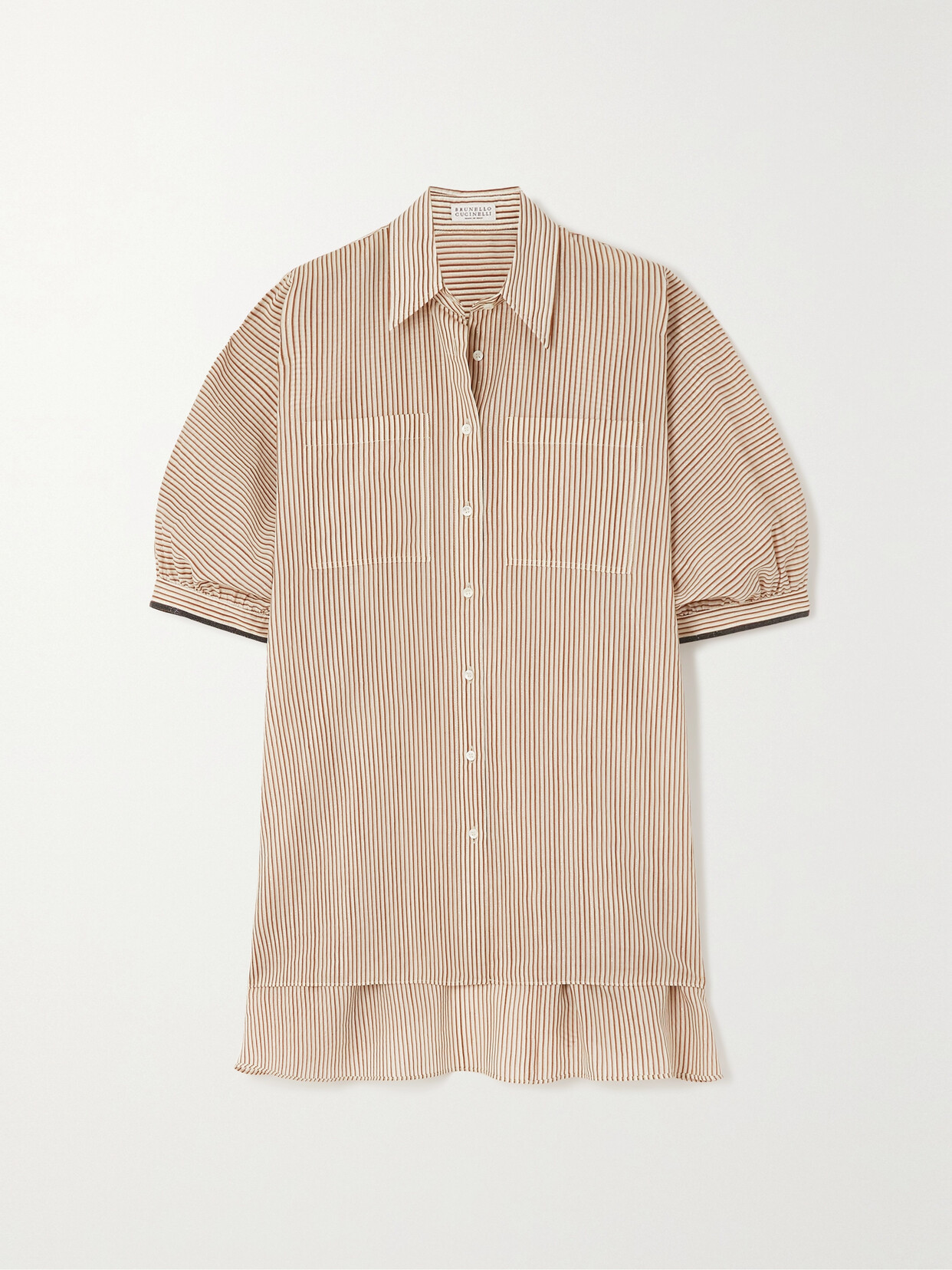 Brunello Cucinelli Bead-embellished Metallic Striped Cotton-blend Blouse - Neutrals