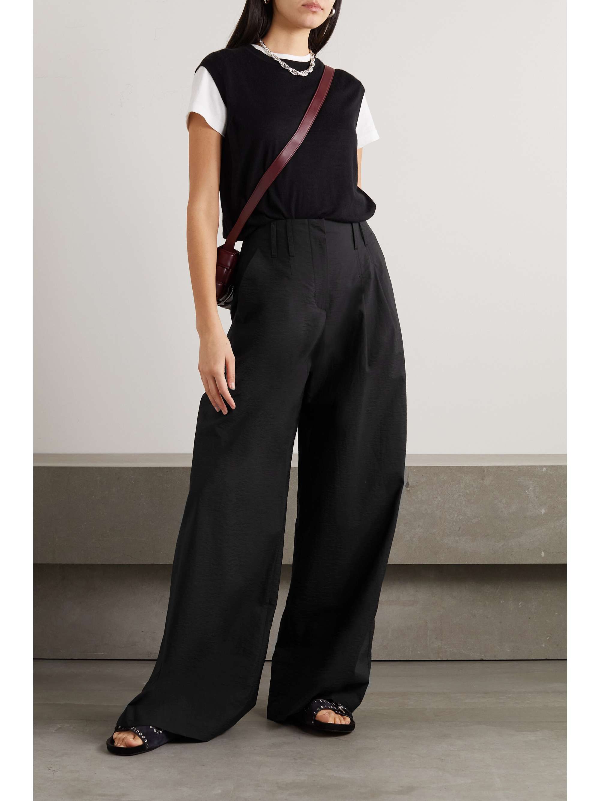 BRUNELLO CUCINELLI Crinkled cotton-blend wide-leg pants
