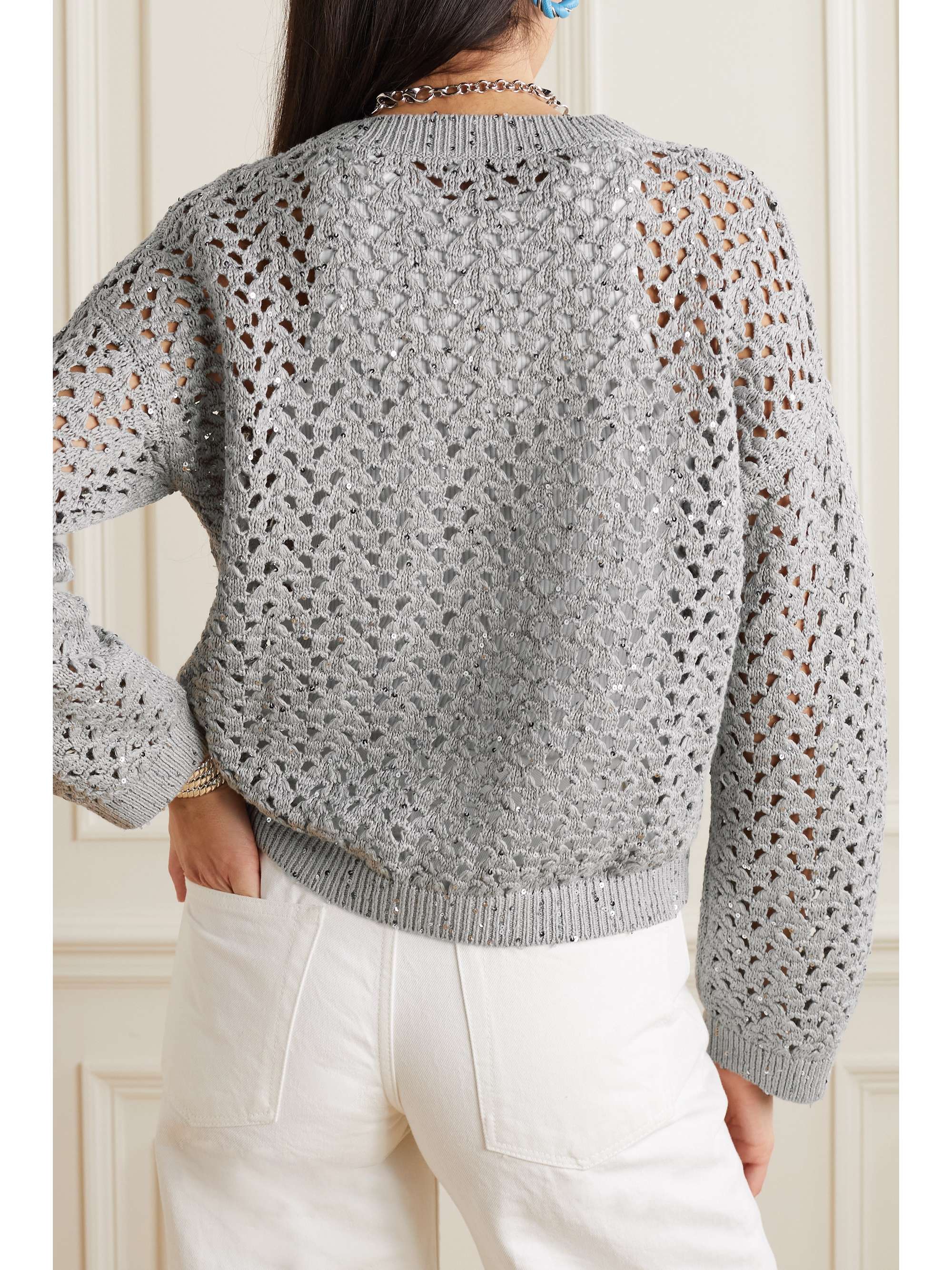 BRUNELLO CUCINELLI Dazzling Net sequin-embellished cotton, linen and silk-blend sweater