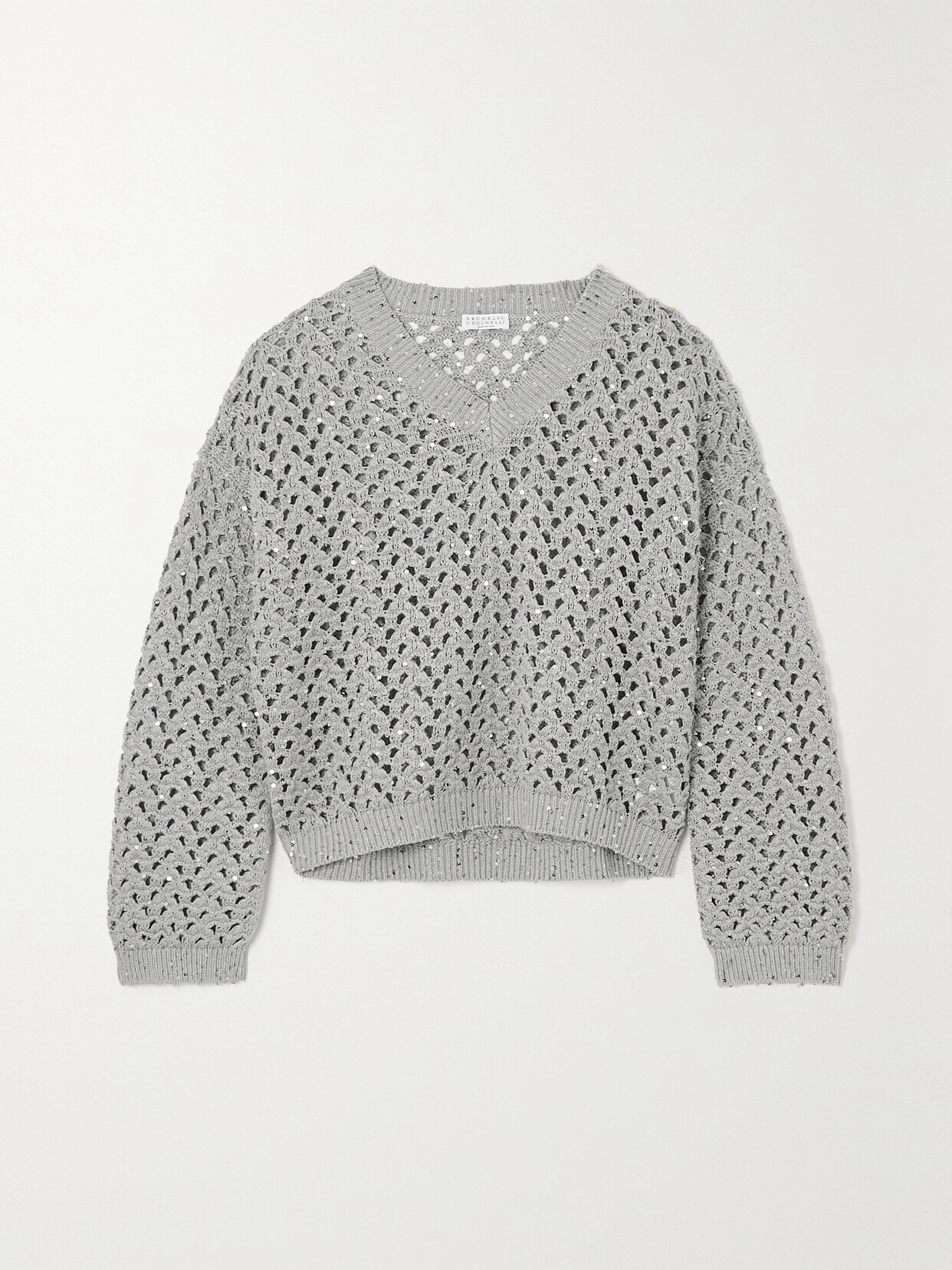Brunello Cucinelli - Dazzling Net Sequin-embellished Cotton, Linen And Silk-blend Sweater - Gray